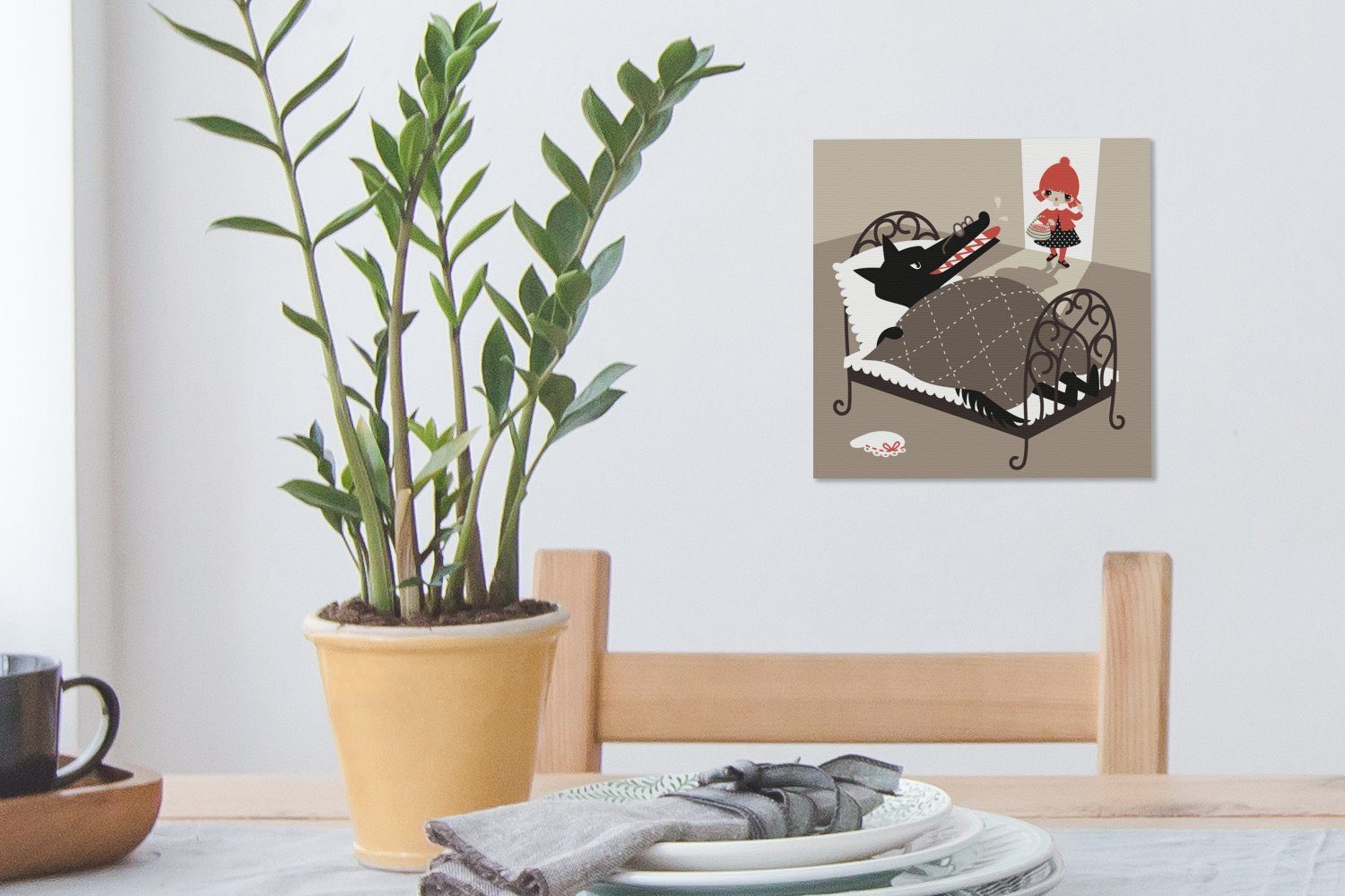 Schlafzimmer Eine Leinwandbild mit Leinwand für des Wohnzimmer OneMillionCanvasses® Bilder Wolfs (1 St), Rotkäppchen, Illustration