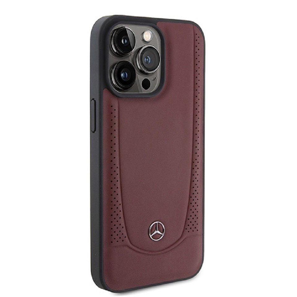 Mercedes Handyhülle Case iPhone 15 Pro Echtleder weinrot Stern Logo 6,1 Zoll, Kantenschutz