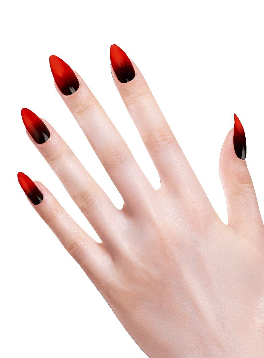Widdmann Kunstfingernägel Stiletto Fingernägel schwarz-rot, Künstliche Fingernägel zum Aufkleben