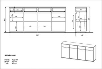 möbelando Sideboard 401 (BxHxT: 192x88x40 cm), in braun, hellbraun mit 4 Schubladen und 4 Türen