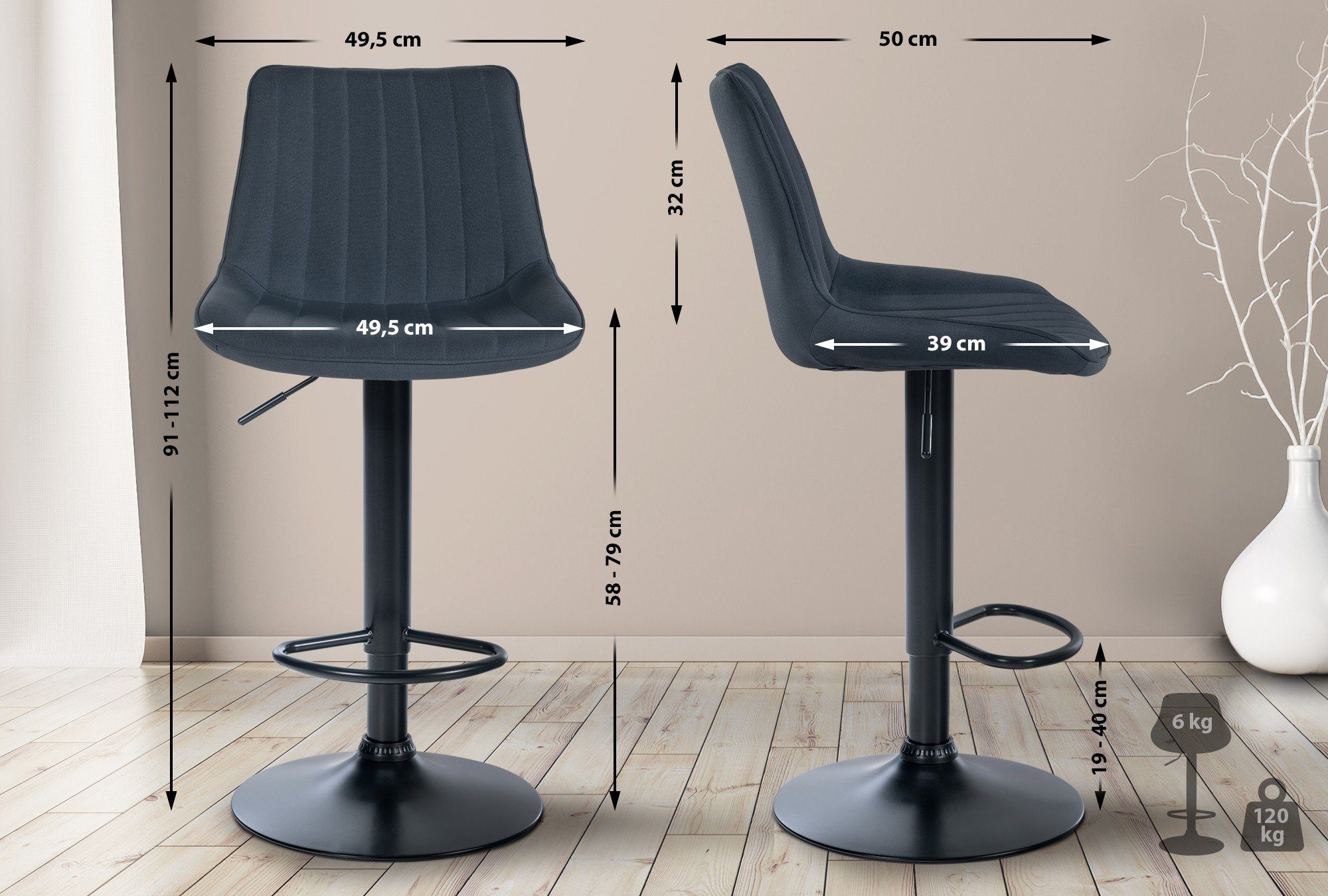 CLP Barhocker Toni Stoff (2er Set, günstig online kaufen