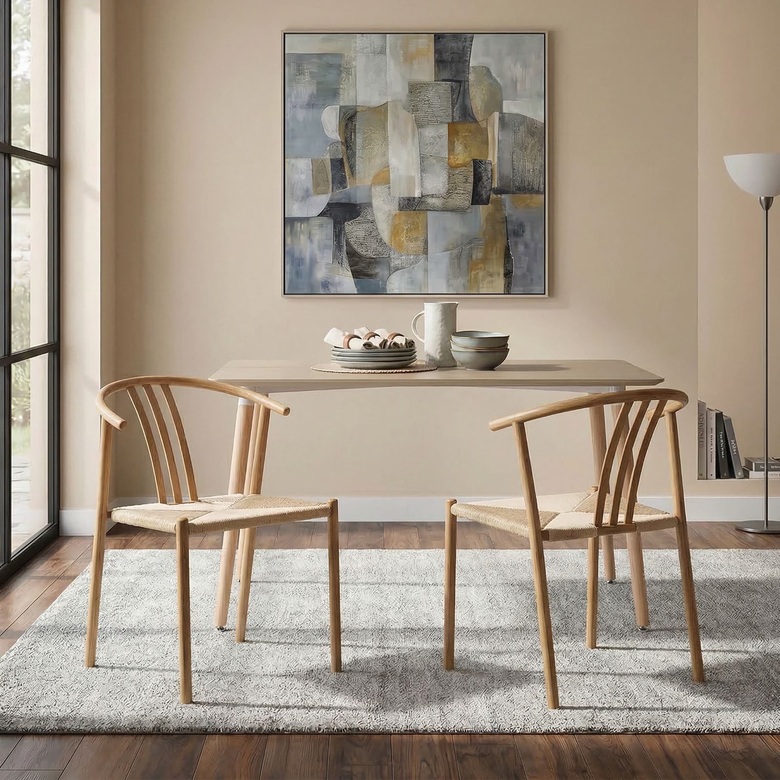 IDIMEX Esszimmerstuhl AVA (2 St), Skandi Stuhl 2er Set mit Rattan, Metallgestell in Holzoptik Hellbraun