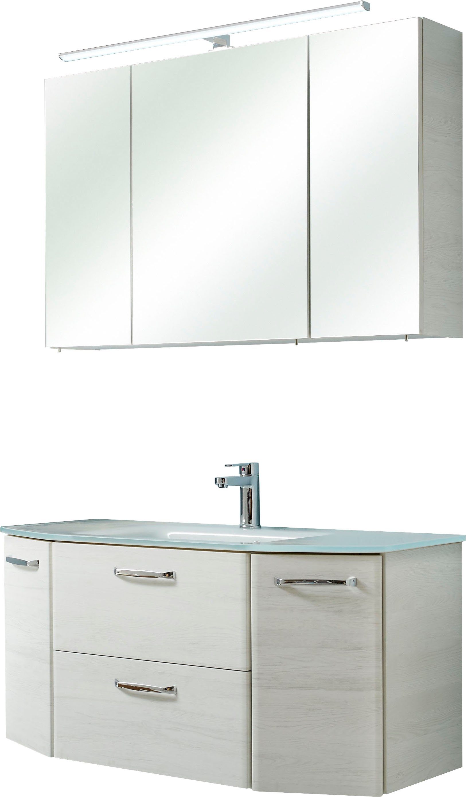 Saphir Badmöbel-Set Quickset 2-teilig, Glas-Waschtisch mit LED-Spiegelschra günstig online kaufen