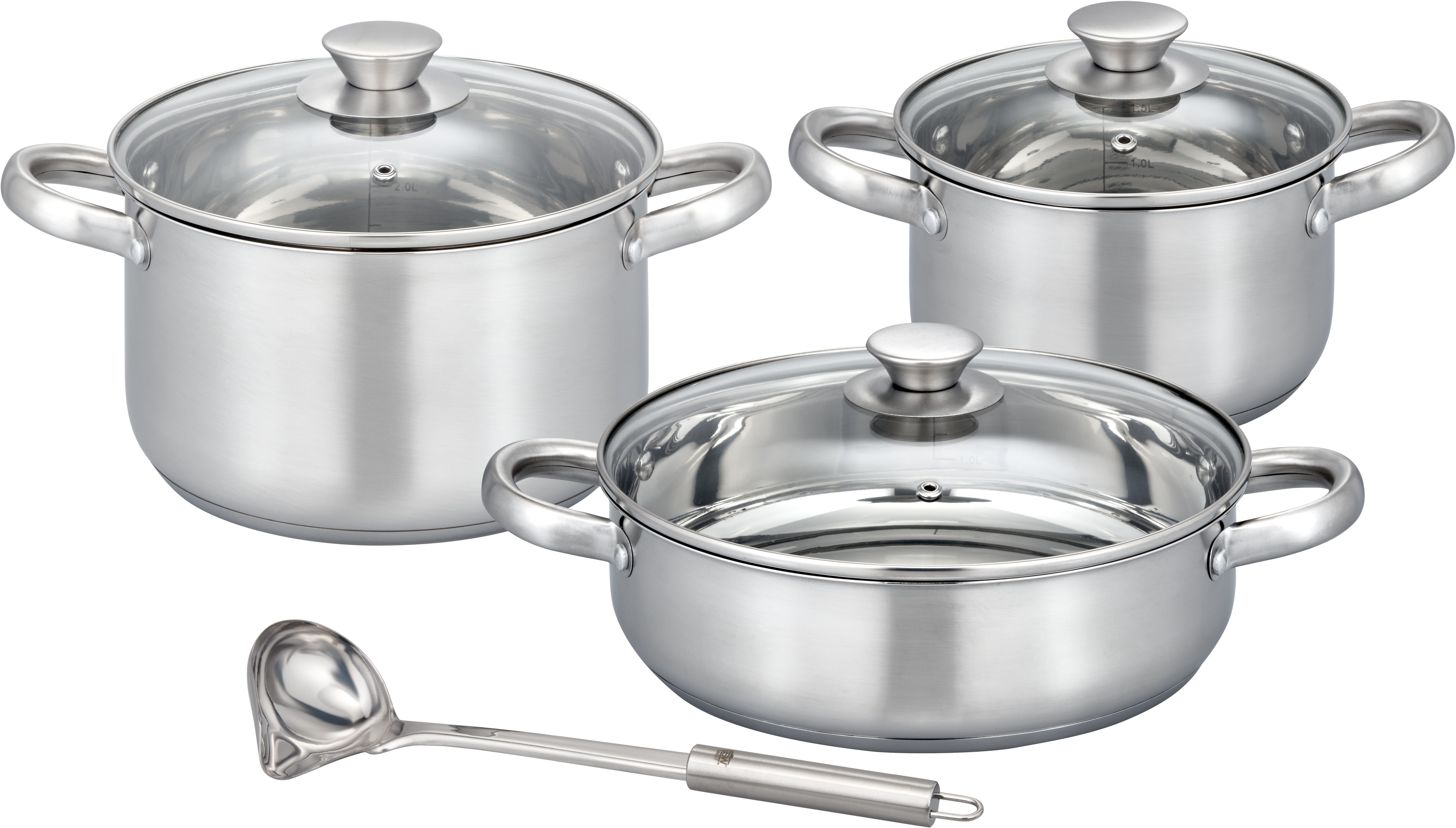 GSW Topf-Set Toronto, Edelstahl (Set, 7-tlg), mehrteiliges Kochtopf-Set aus Edelstahl inkl. praktischer Küchenhelfer