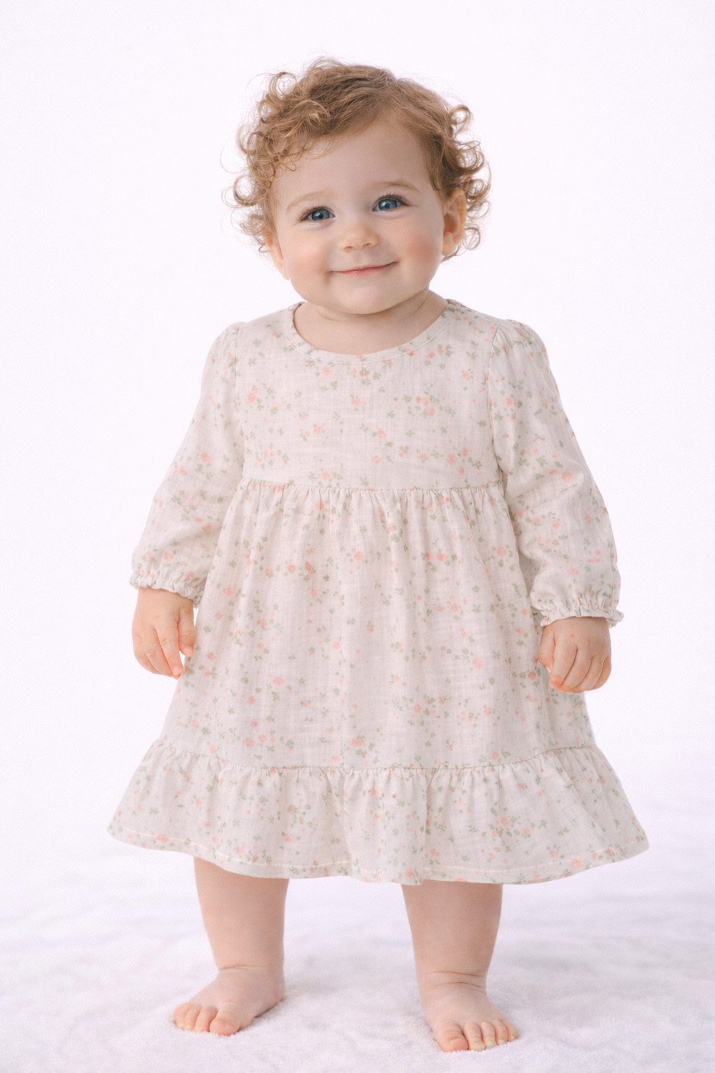 La Bortini Druckkleid Baby Kleid langarm in Creme mit Blumen aus Musselin-Stoff (Sommerkleid für Mädchen, für Neugeborene) aus Baumwolle, 44 50 56 62 68