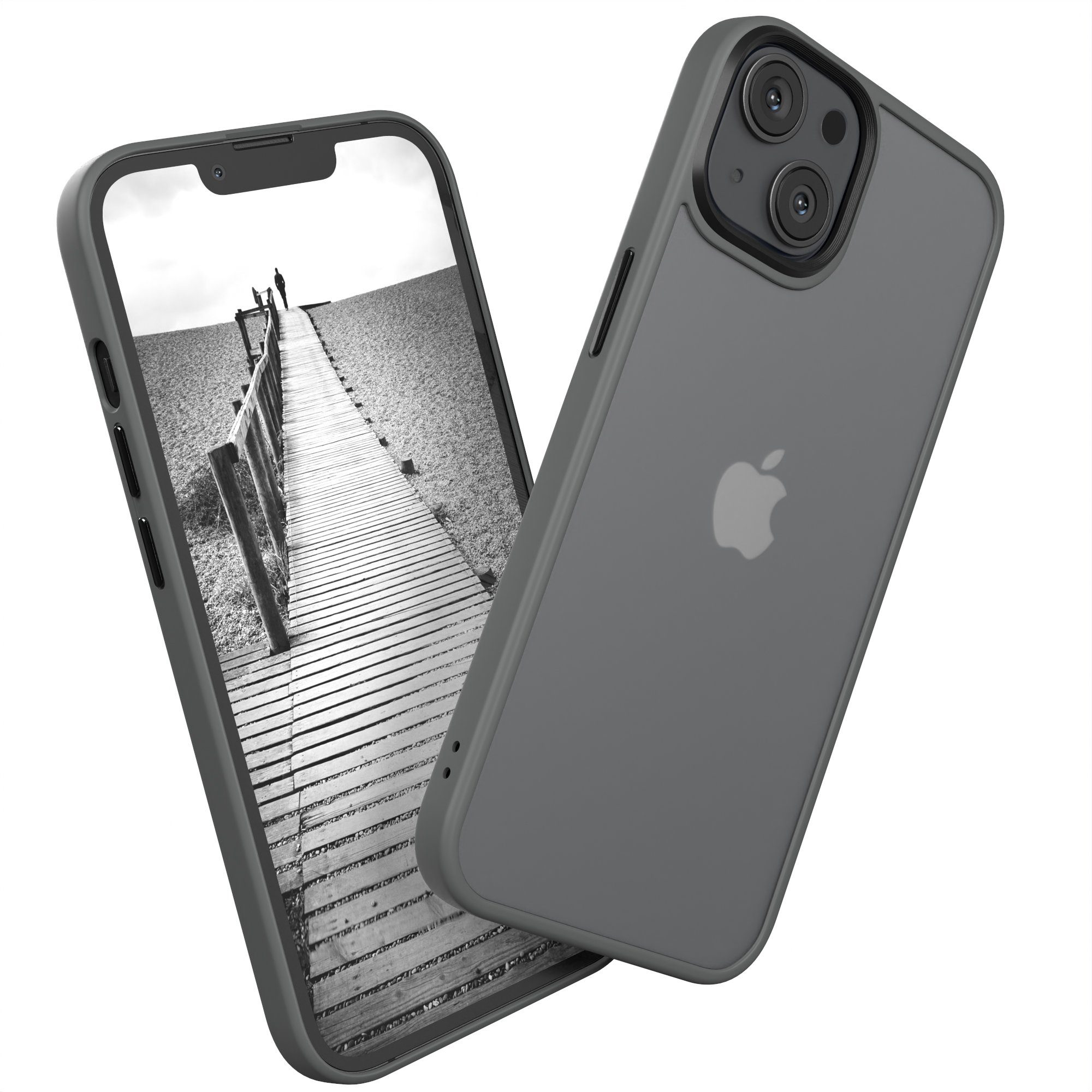 EAZY CASE Handyhülle Outdoor Case für Apple iPhone 13 6,1 Zoll, Handyhülle  Dünn, Transparent, Schutzhülle mit Kameraschutz, Hybrid Hülle,  Displayschutz, stoßfest, kratzfest, Backcover, Slim Cover Durchsichtig, Grau