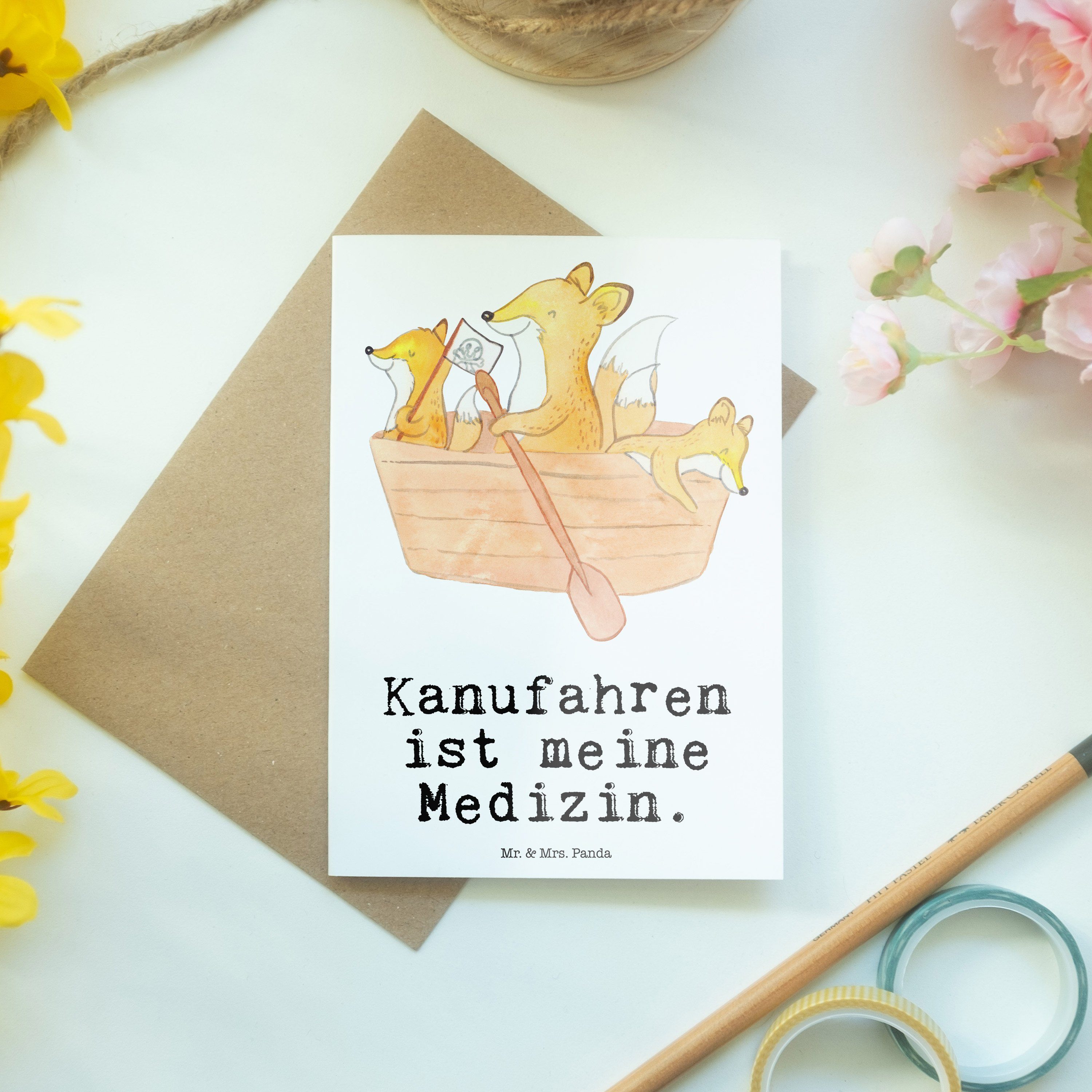 Geburtstagskarte Medizin Kanutour, Panda & Bär Kanufahren - - Weiß Mr. Mrs. Grußkarte Geschenk,