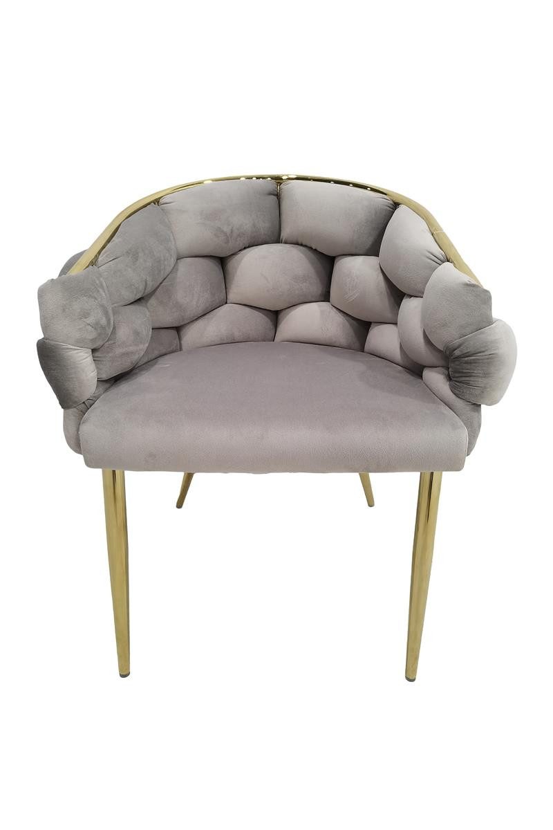 Qiyano Esszimmerstuhl Design-Stuhl 2er Set Taupe/Gold - Geflochten & Gepols günstig online kaufen