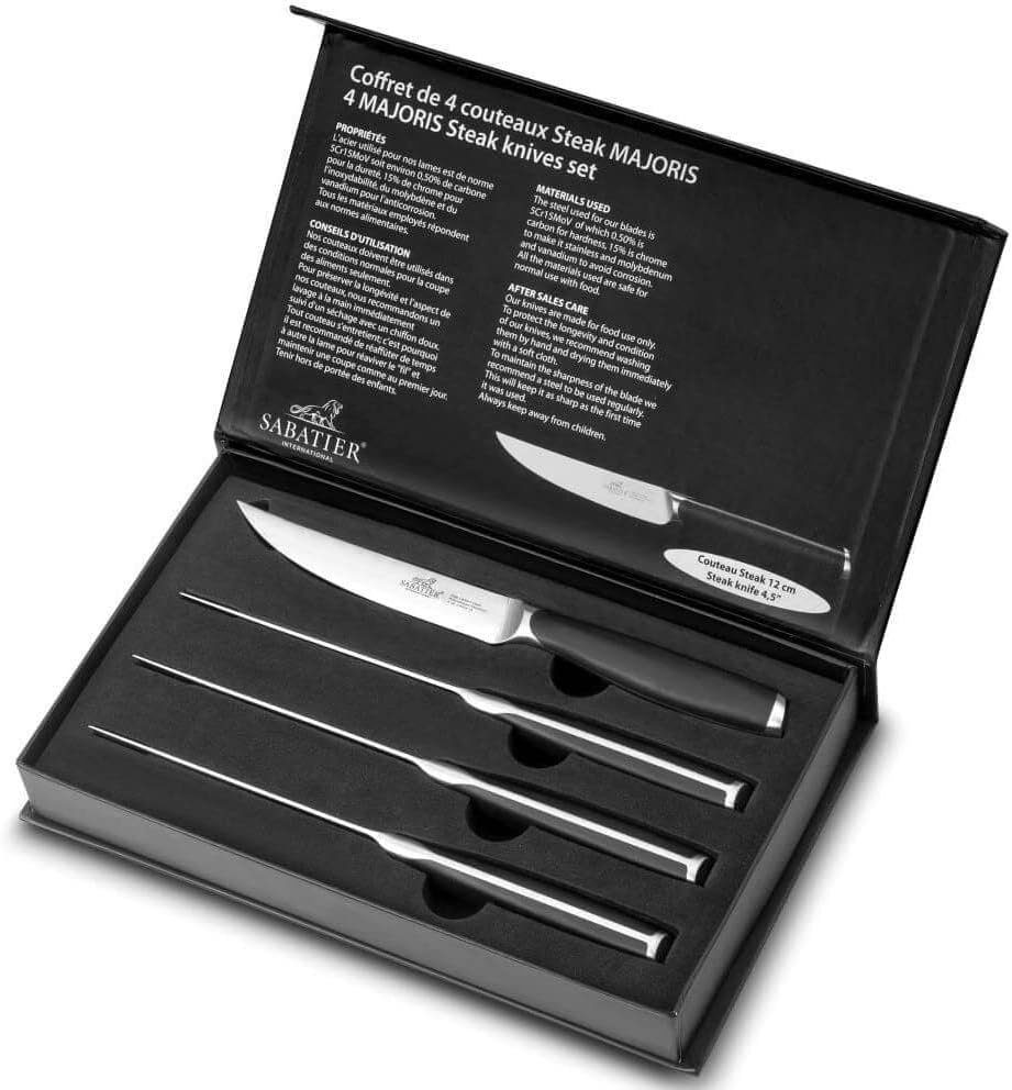 SABATIER International Steakmesser Set mit 4 Küchenmessern, Edelstahl, flach, robost