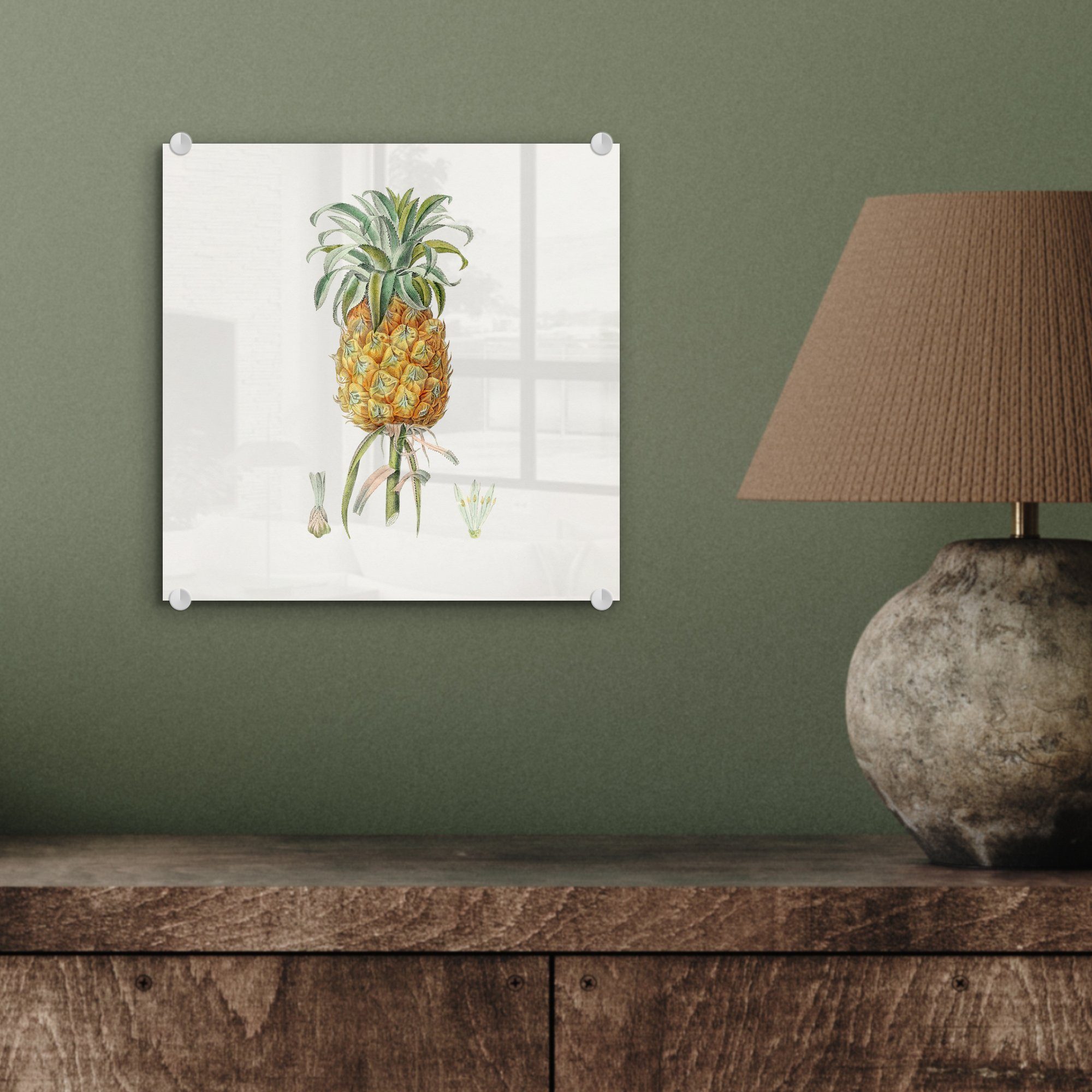 MuchoWow Acrylglasbild Ananas - Frucht - St), Wandbild Bilder Pflanze, Glas Foto Glas (1 - - - auf Wanddekoration Glasbilder auf