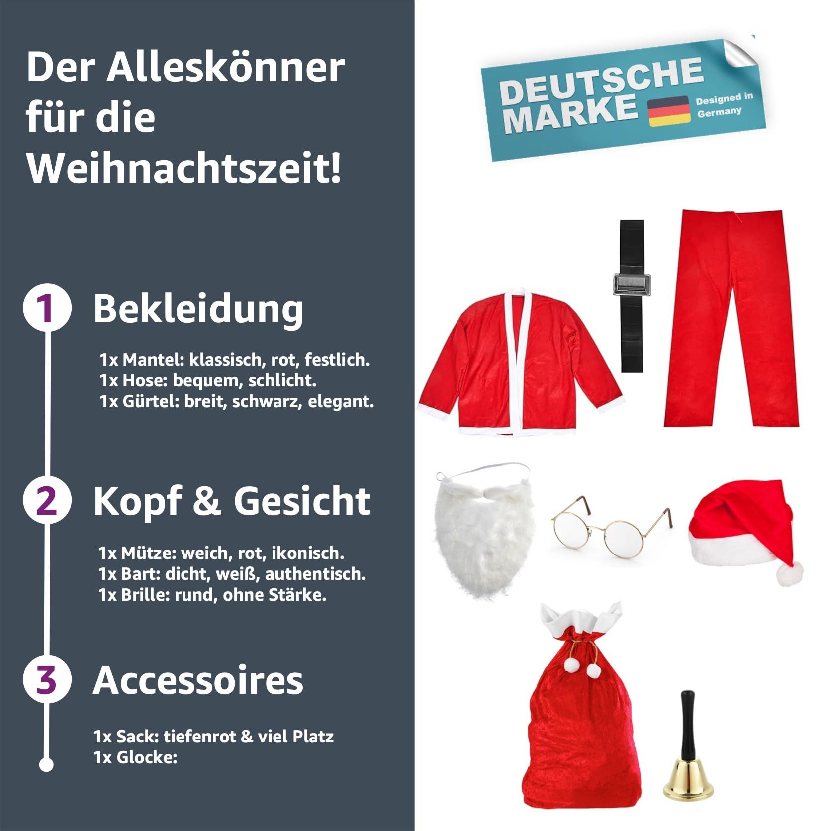 TK Gruppe Kostüm 8 in 1 Nikolauskostüm - Weihnachtsmannkostüm - Santa