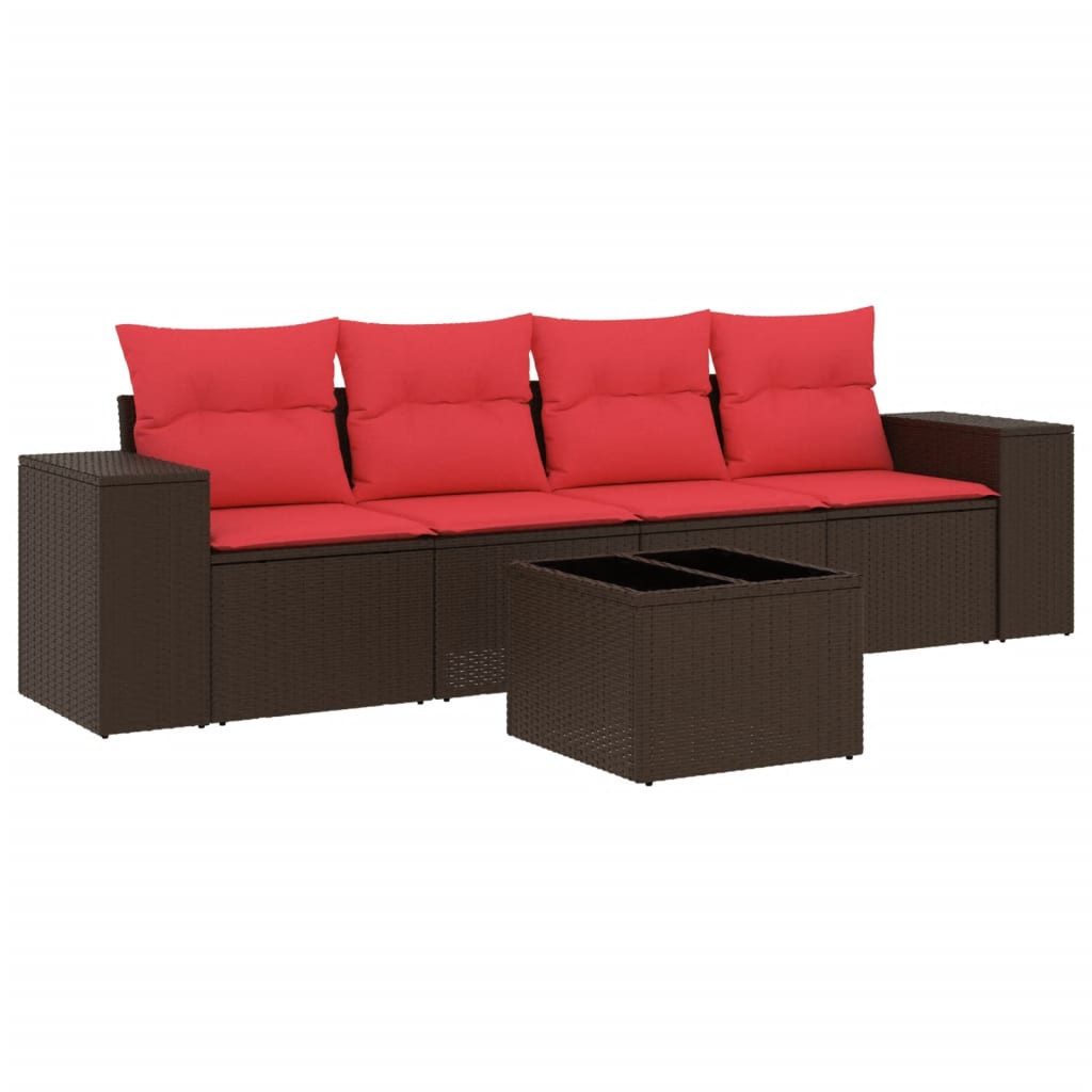 vidaXL Sofaelement 5-teiliges Gartensofa-Set mit Kissen, braun, Polyrattan (1 St)