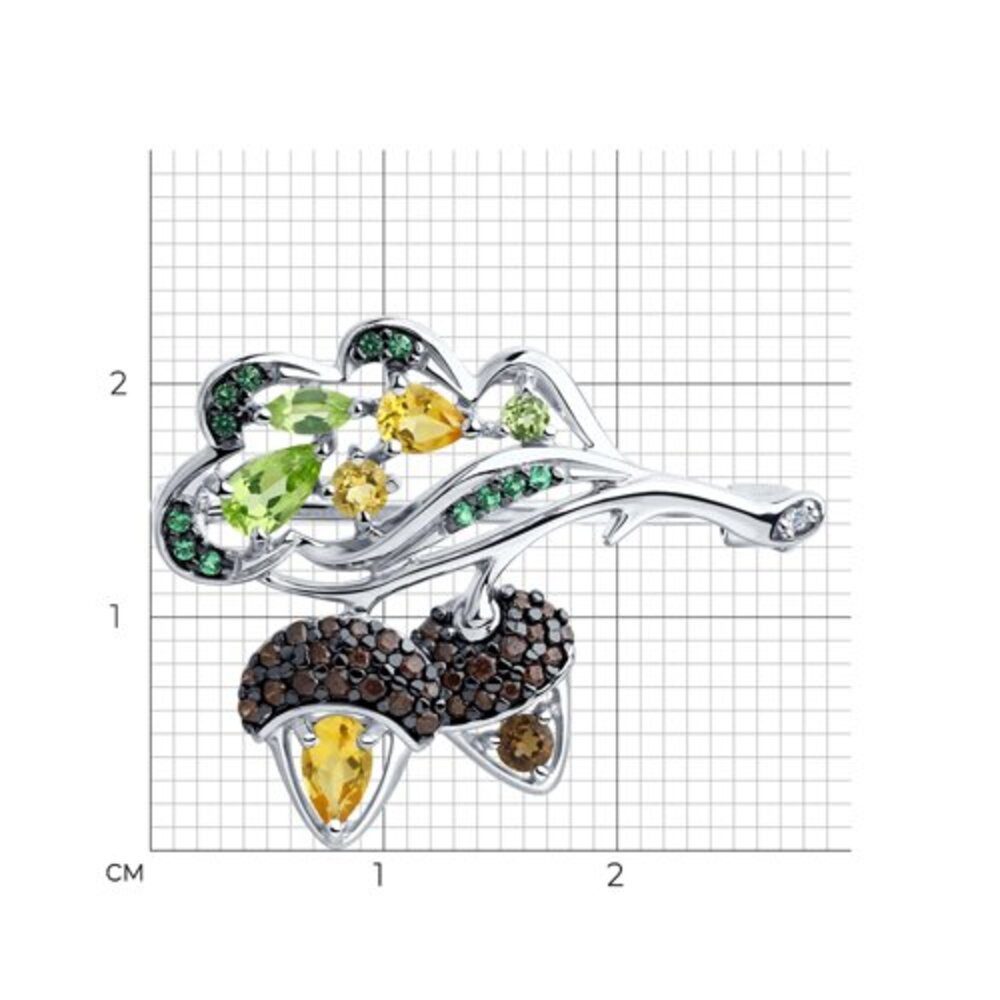 Secretforyou Anstecknadel Brosche Anstecknadel Eichel 925 Silber Rauchtopas Citrin Peridot