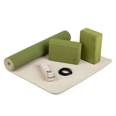 bodhi Yogamatte Yoga Set FLOW Yogamatte mit Block & Gurt olive/sand