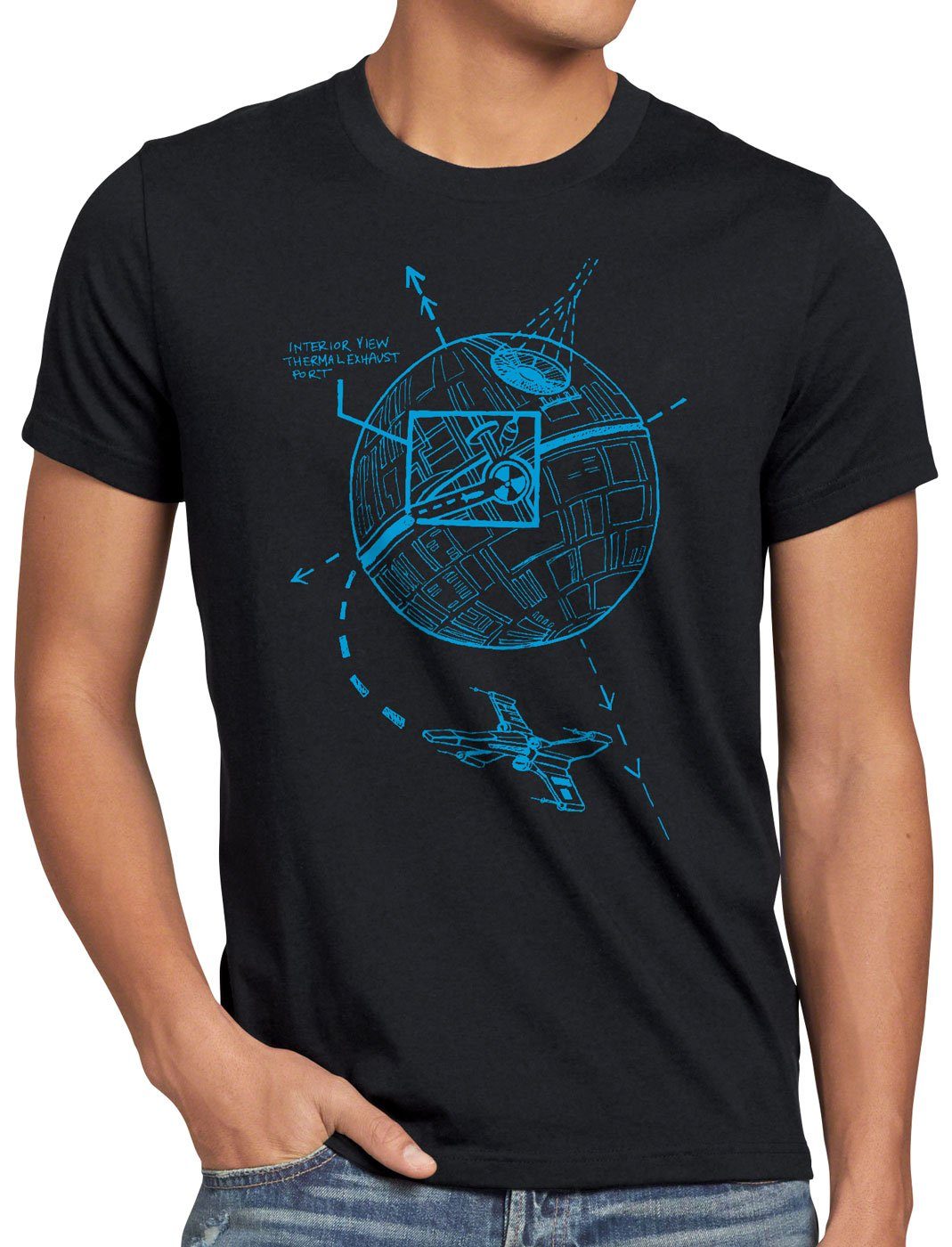 schwarz imperium Print-Shirt todesstern T-Shirt style3 angriff Lüftungsschacht Herren