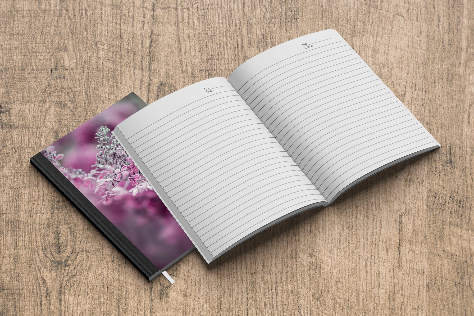 Tagebuch, gefrorenen Hortensienblüten, Nahaufnahme Merkzettel, Haushaltsbuch Notizbuch A5, Journal, Notizheft, Seiten, von 98 MuchoWow