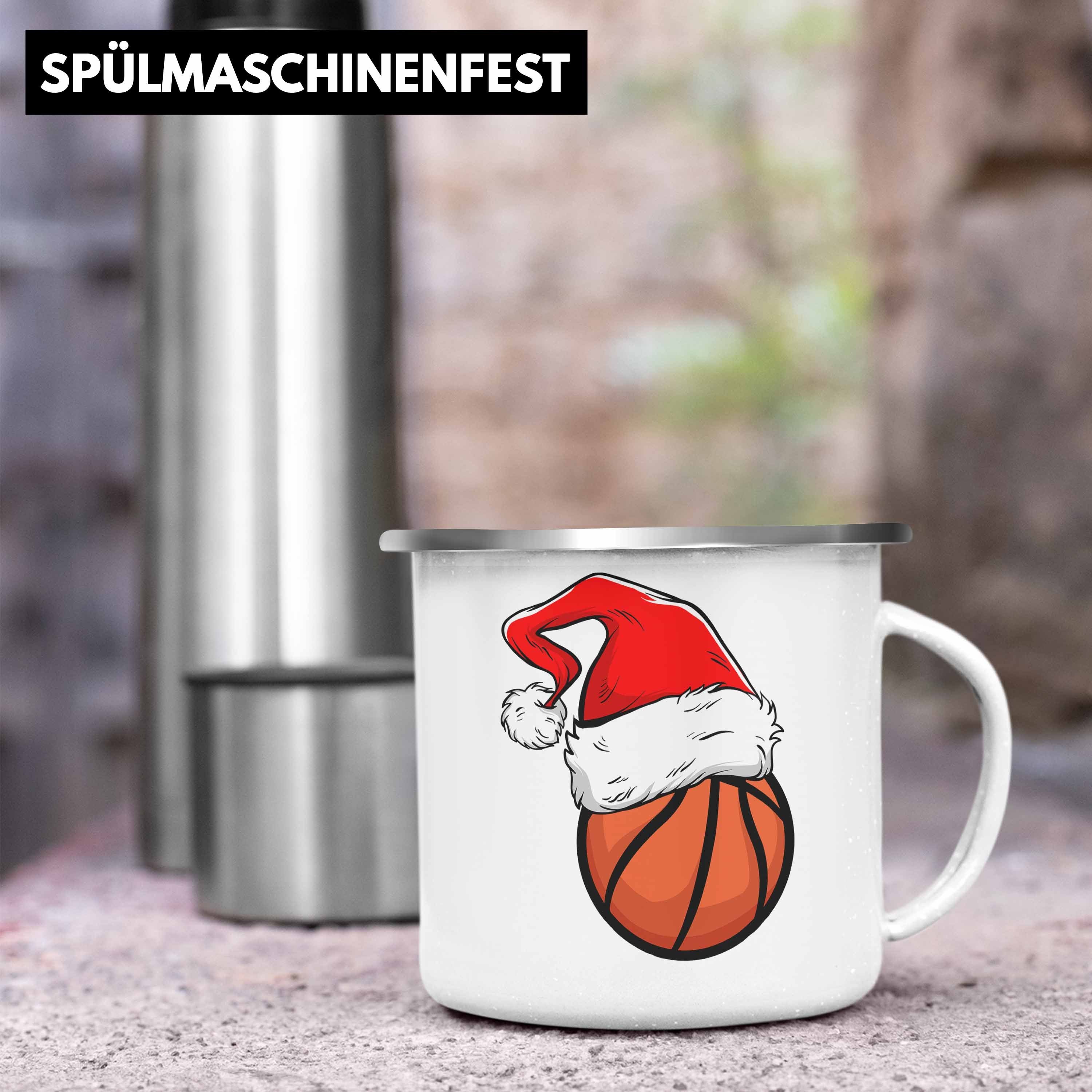 Trendation Thermotasse Trendation - Basketballspieler Silber Emaille Geschenk Basketball Tasse Geschenkidee Weihnachten