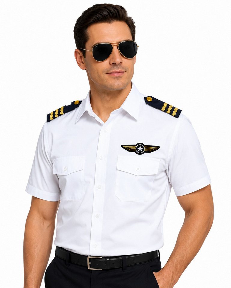 Das Kostümland Verkleidungsmaske Kostüm-Set 'Pilot' 4-tlg. Blau - 414046, Brille A