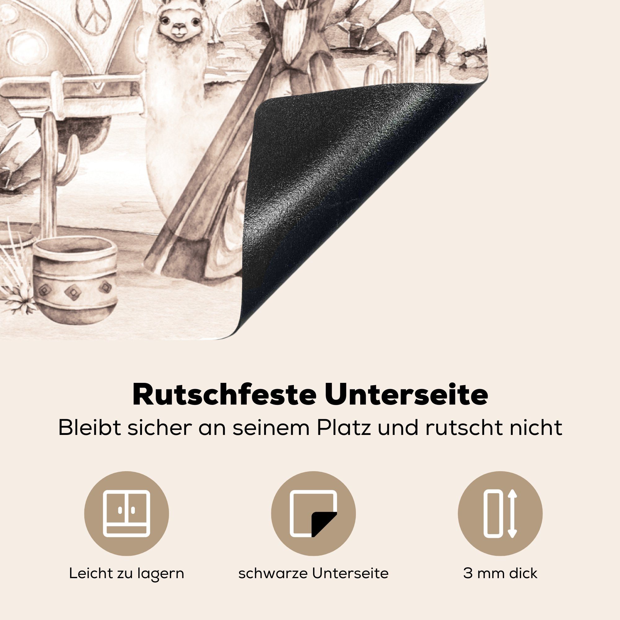 MuchoWow küche, Ceranfeldabdeckung Mädchen, - cm, Kinder Vinyl, (1 für Herdblende-/Abdeckplatte Schutz tlg), Induktionskochfeld Junge Alpaka die - - - Heißluftballon 81x52