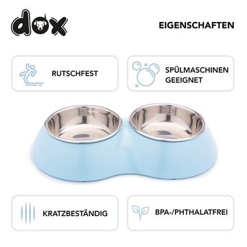 DDOXX Futternapf Doppel-Fressnapf rutschfest Hunde & Katzen, Blau 2 X 700 Ml