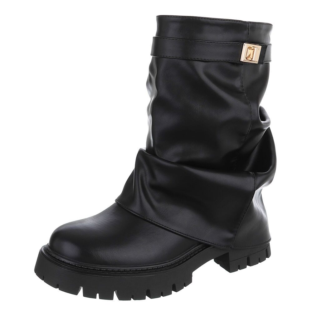 Ital-Design Damen Stiefel mit Profilsohle und Schnallen-Detail Westernstiefelette (92269012) Blockabsatz Stiefeletten in Schwarz