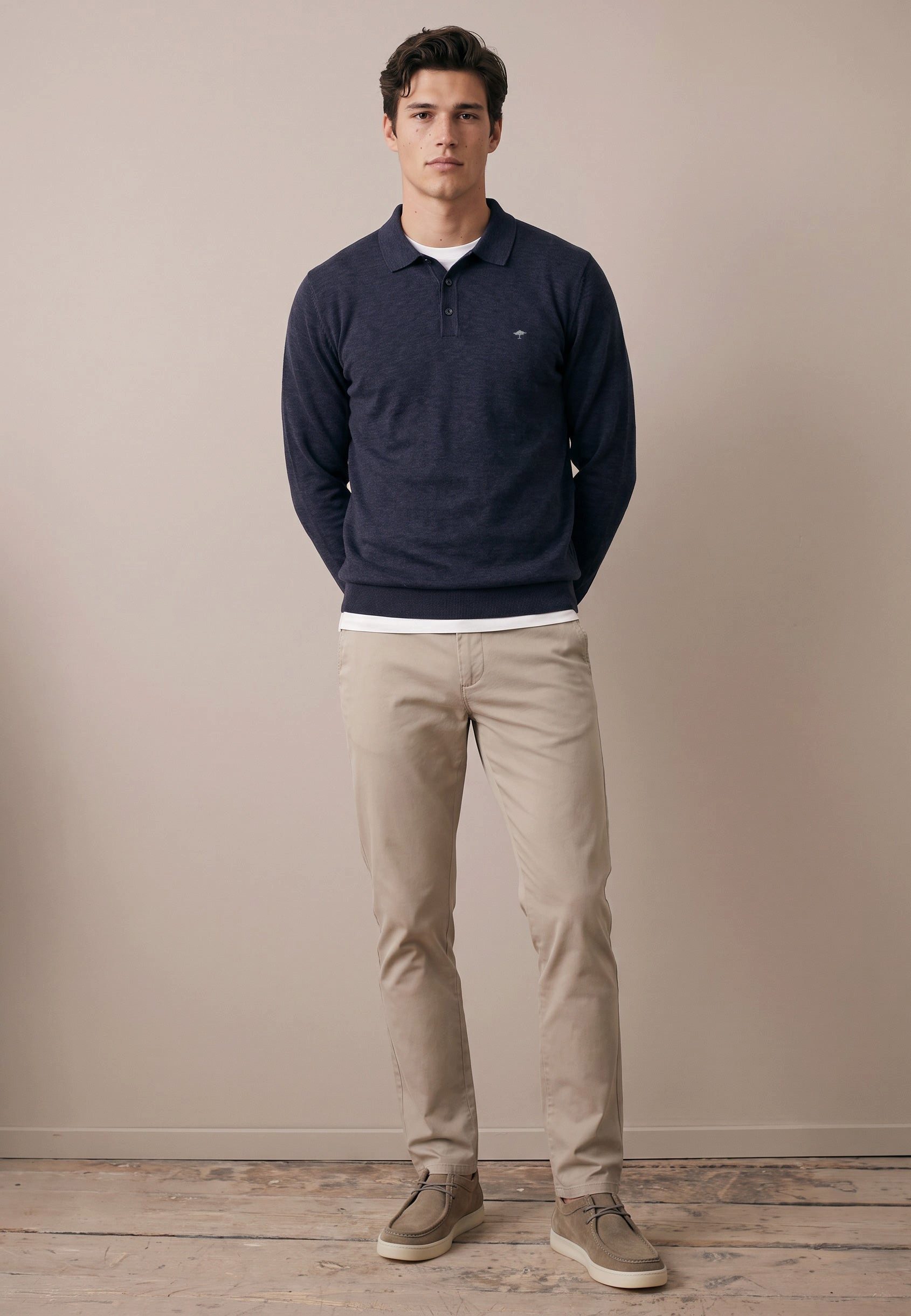 FYNCH-HATTON Langarm-Poloshirt aus reiner Wolle Polokragen