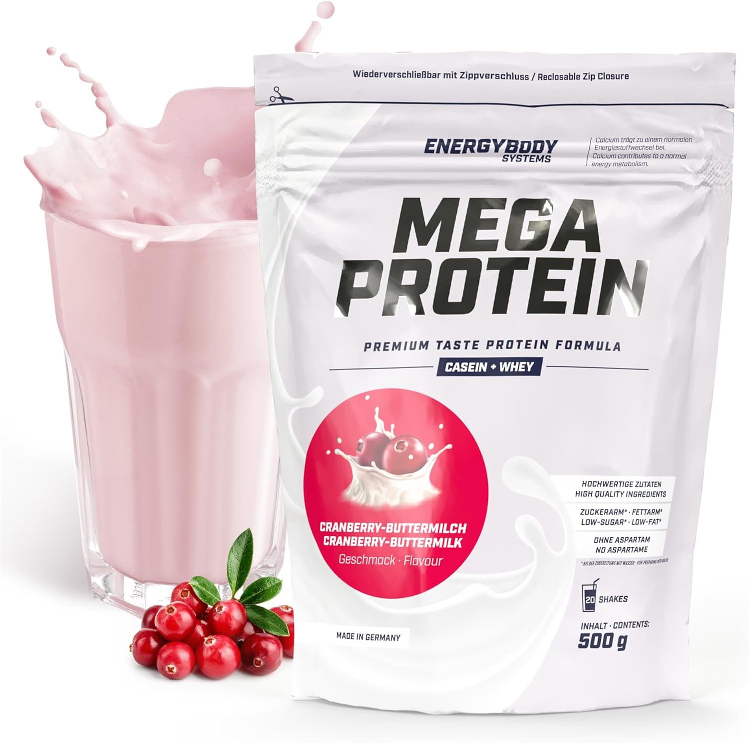 Energybody Systems Mega Protein Pulver, Whey und Casein Eiweißpulver, super cremig lecker, aspartamfrei
