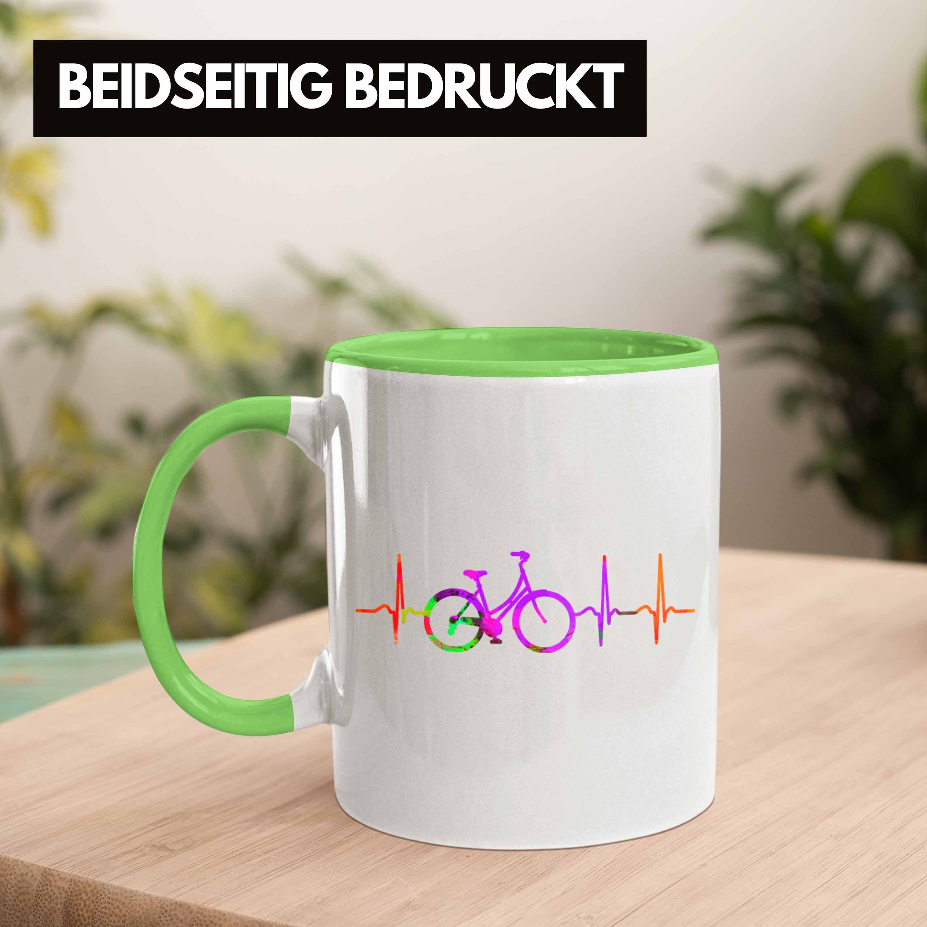 Trendation Tasse Tasse Fahrradfahrer Grün Geschenk Herzschlag Radfahrer Grafik für