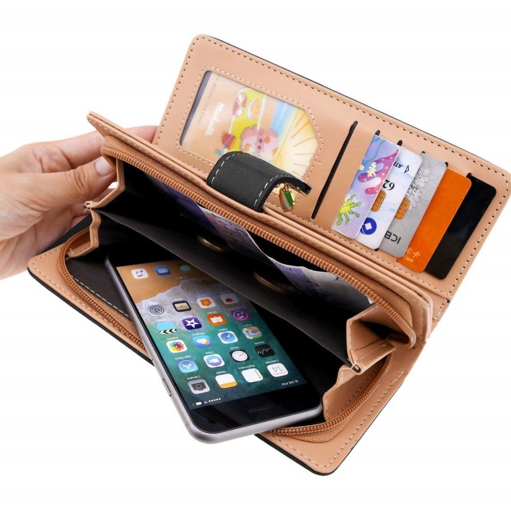 VIVIHEYDAY Brieftasche mit Knopf-Clutch hohlem Handtasche), Damen Bifold-Leder, Blattmuster, für Reißverschluss, (lange Rosa Geldbörse