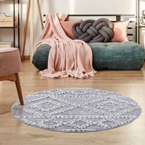 Hochflor-Teppich Focus 3022, Carpet City, rund, Höhe: 20 mm, Boho-Teppich, besonders weich, Rauten Design, 3D-Effekt