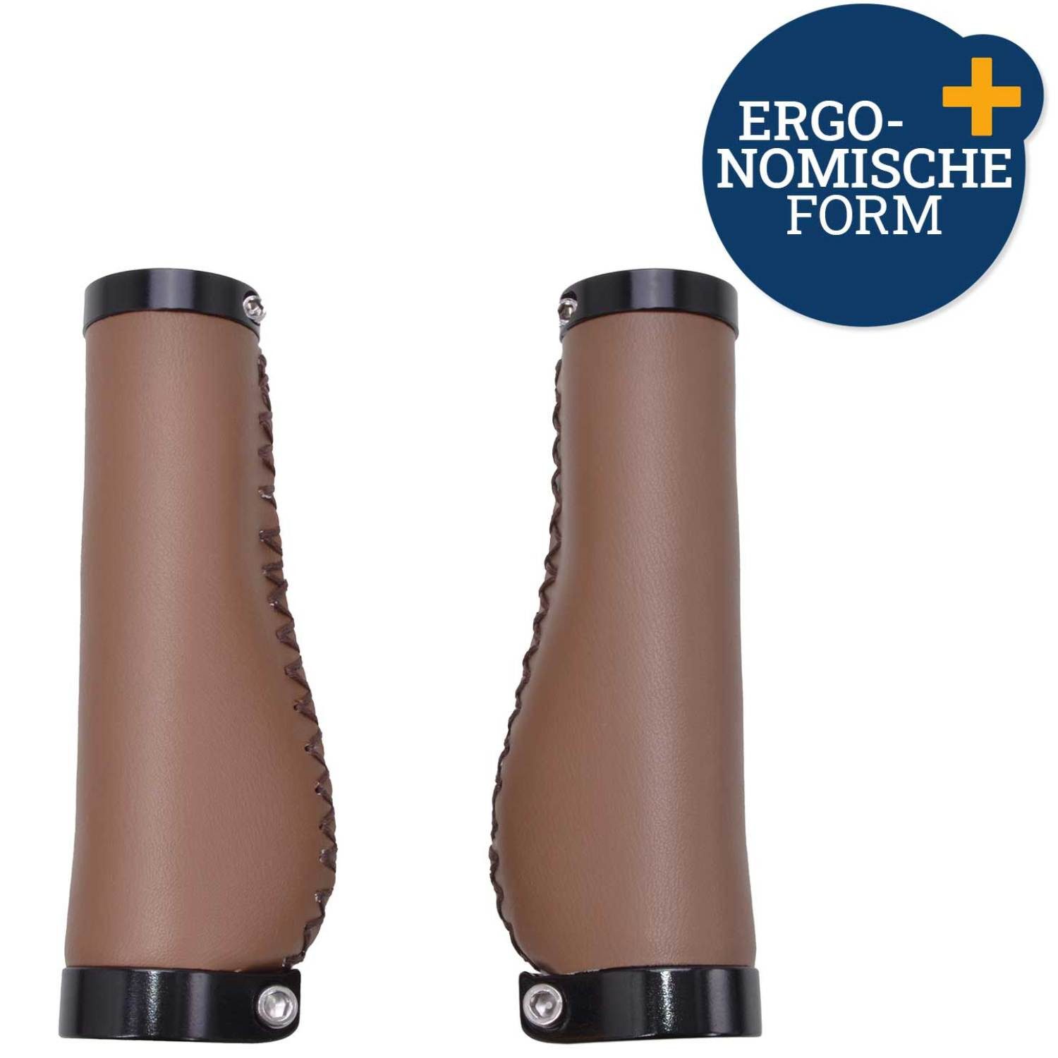 Diedrich Filmer GmbH Fahrradlenkergriff Fahrrad-Griffe Ergonomisch Schraubgriffe Braun (2x Lenkergriffe, 2-St., Set), Set 135mm Lenker-Griffe Ergo PU Leder Optik Lenkergriffe Fahrradgriffe