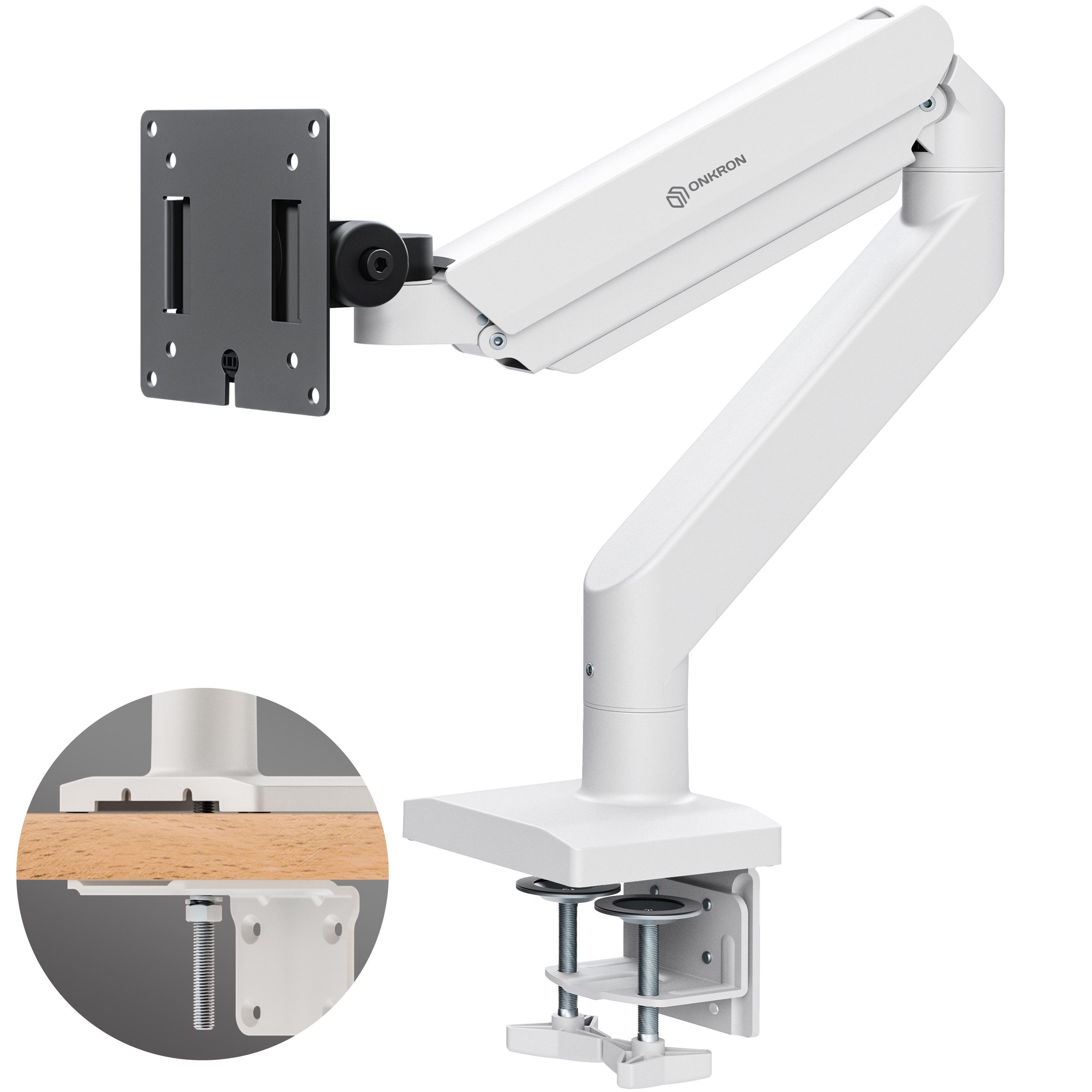 ONKRON Monitor-Halterung 13-55 Zoll, bis 25 kg, VESA 75x75-100x100, G110-BW, (bis 55 Zoll, neigbar, schwenkbar, drehbar, höhenverstellbar, Gasfeder, Kabelkanal)