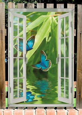 Wallario Sichtschutzzaunmatten Schmetterlinge in Reflektion, mit Fenster-Illusion