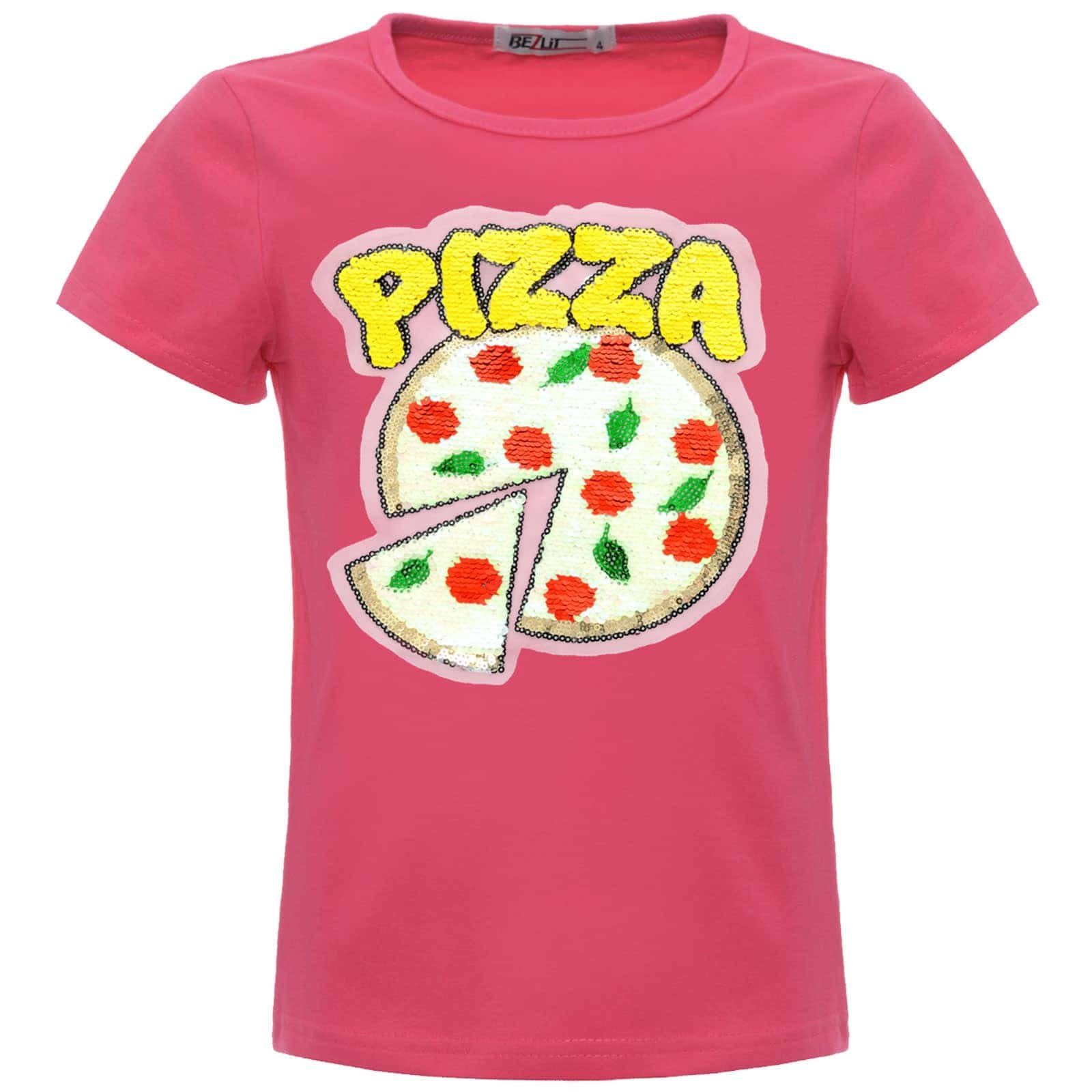 Pailletten Wende T-Shirt Motiv (1-tlg) Mädchen Wendepailletten PIZZA mit Paillettenshirt BEZLIT mit Pink