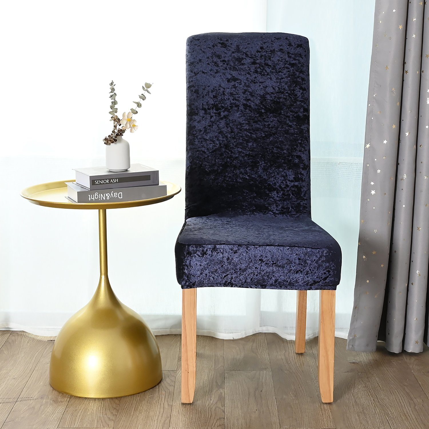 Stuhlhussen im Navy Stuhlhusse, Esszimmer 2/4/6er-Set Velvet HOMEIDEAS, blau