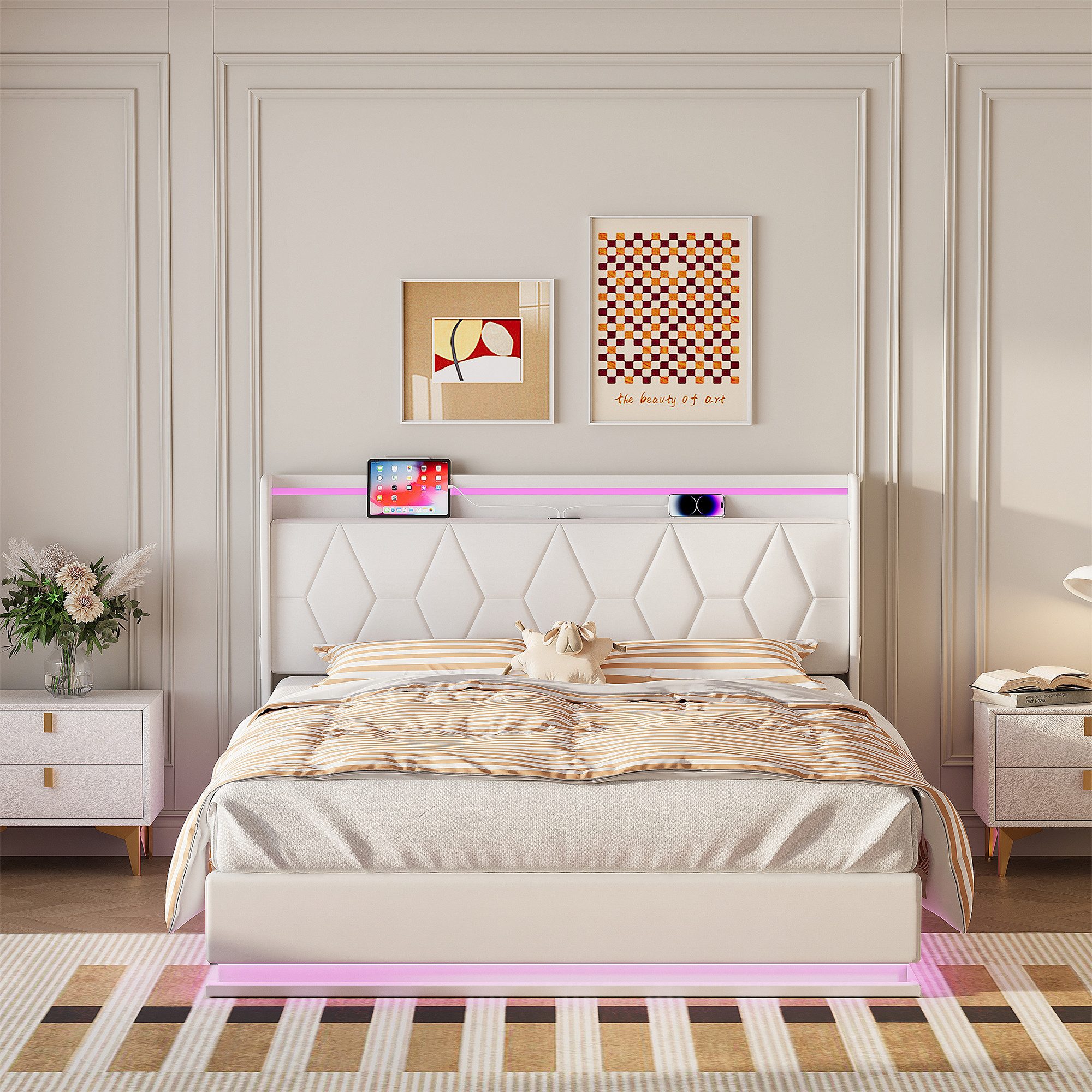 FUROKOY Stauraumbett Polsterbett Doppelbett mit LED-Beleuchtung günstig online kaufen