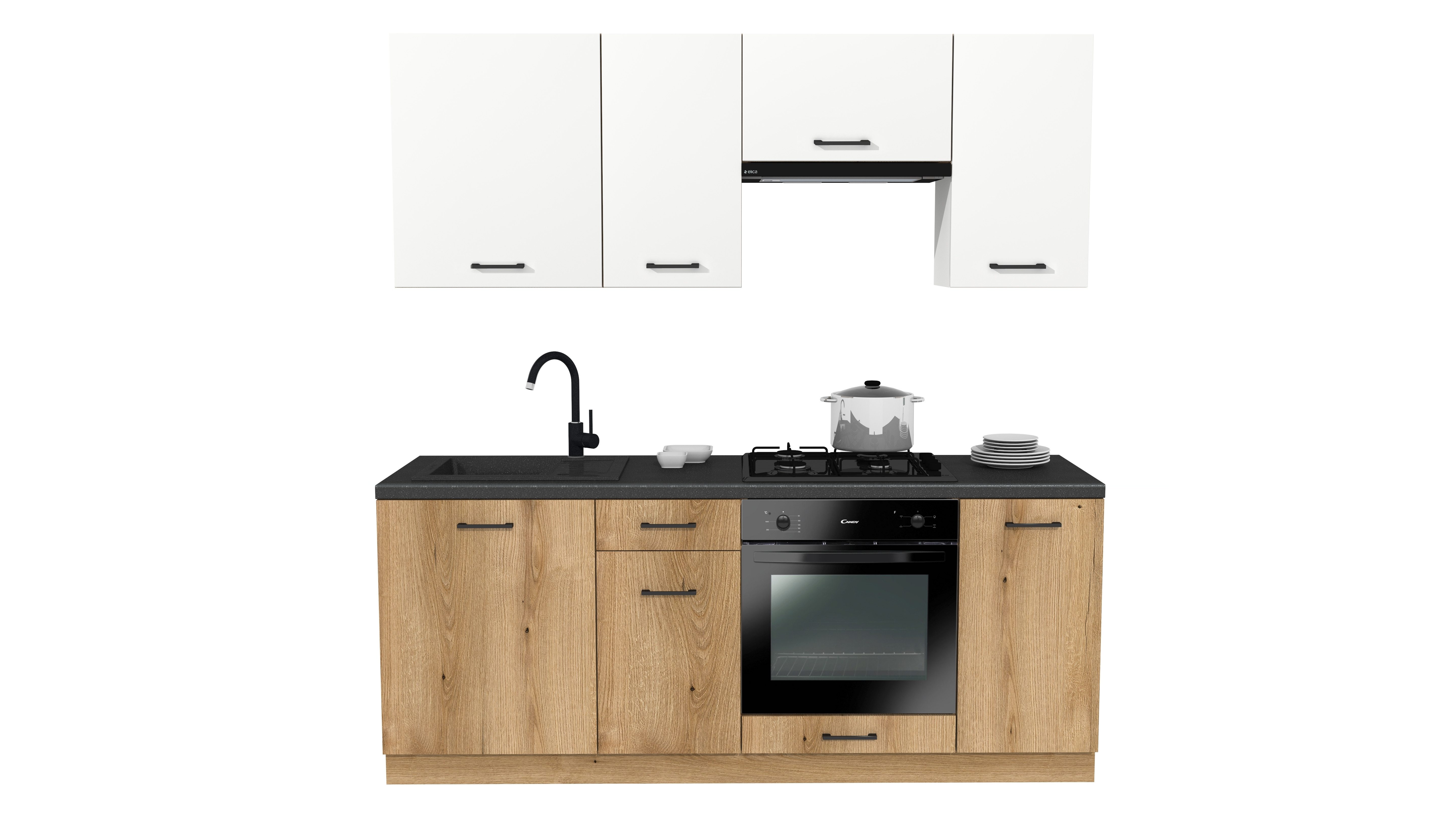 ROYAL24_MARKT Küchenzeile - SIMPLY Z22 200 cm - Eiche / Weiß Matt, (Komplett Set), Edles Material - Zeitlos - Elegant