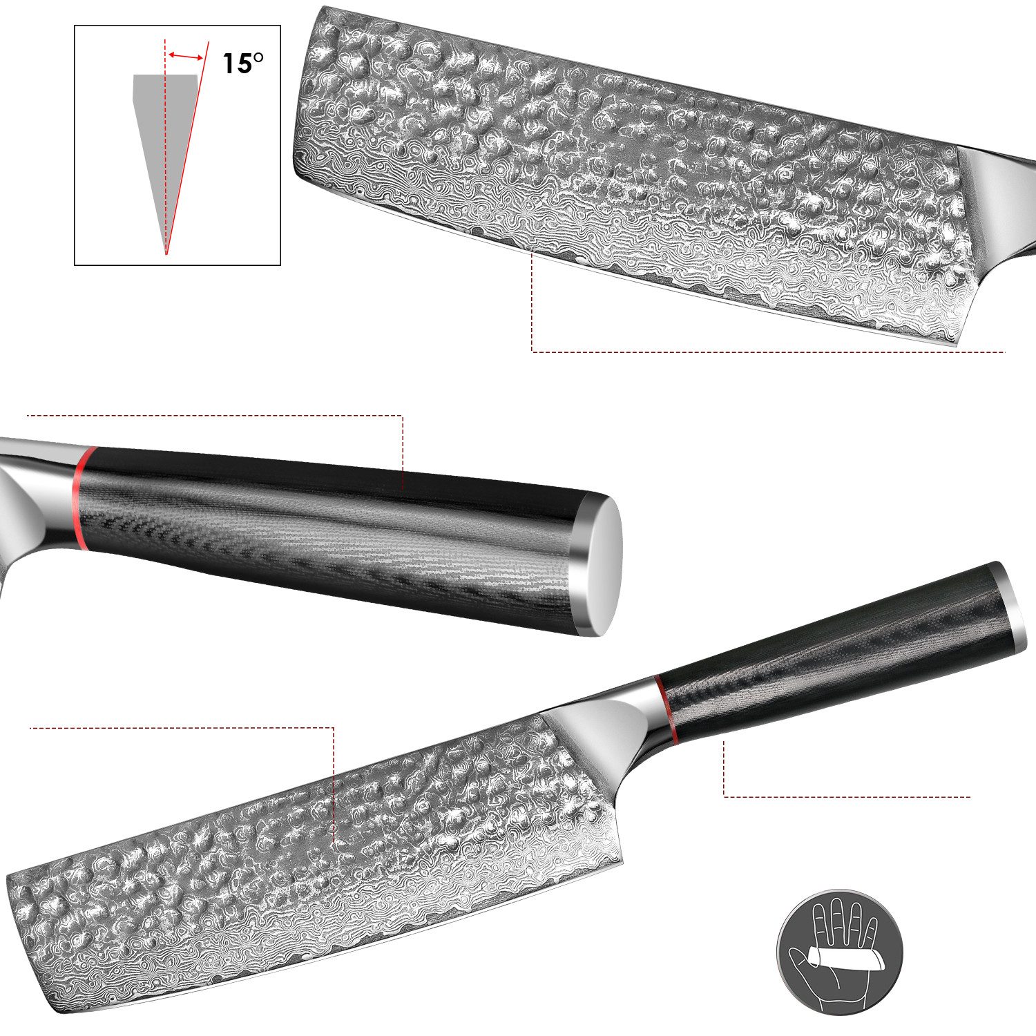 KingLux Hackmesser Damastmesser Nakirimesser 67 Schicht Damaszener Stahl