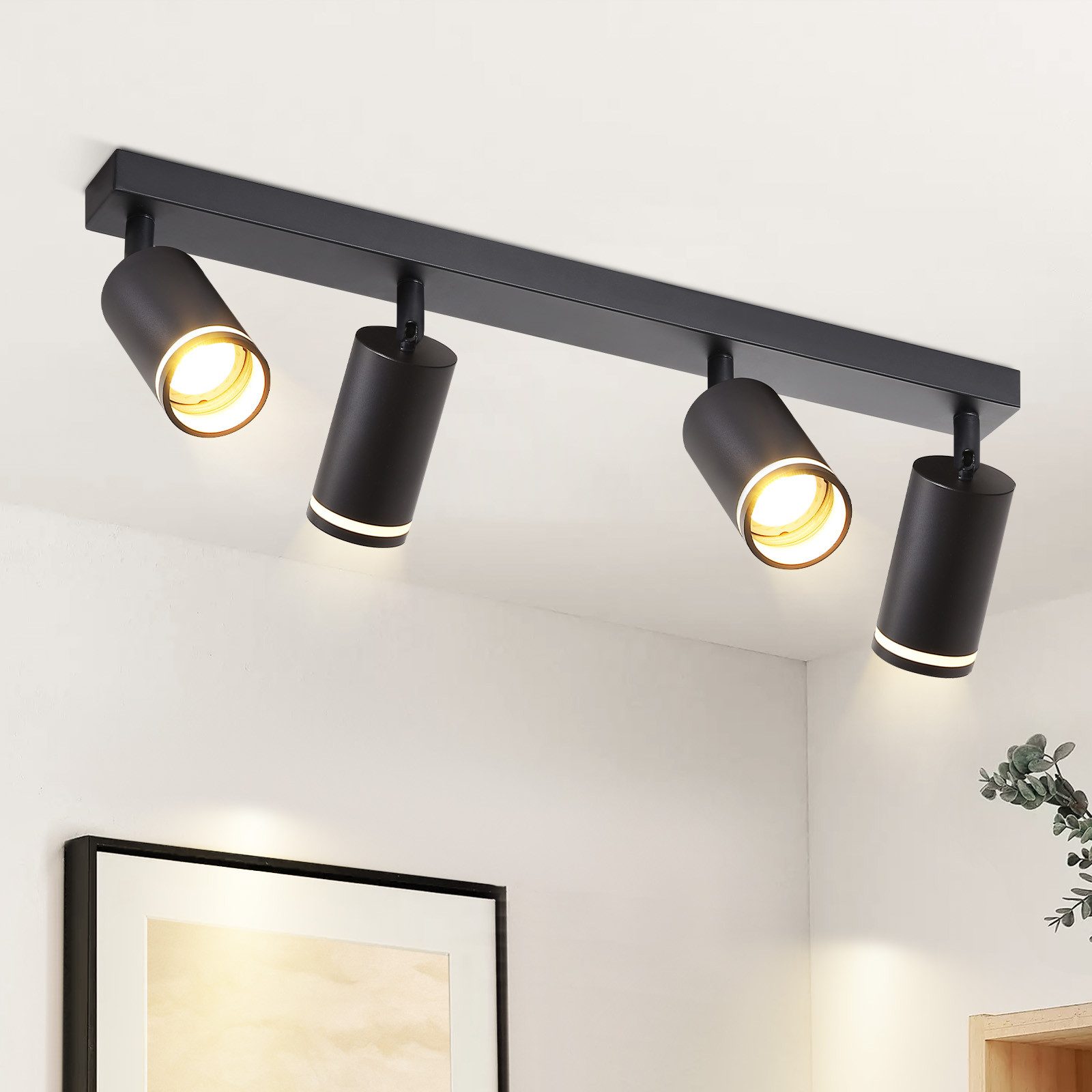 ZMH Deckenstrahler 4 Flammig Schwarz/Weiß Deckenlampe Metall GU10 für Schlafzimmer Flur, ‎Deckenmontage, ohne Leuchtmittel, Schwenkbar Modern Küchenlampe Deckenspots