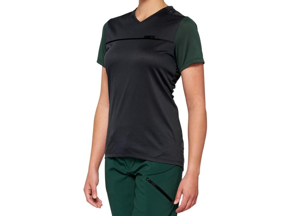 100% Bikerjacke 100% Ridecamp Womens Short Sleeve Jersey M Charcoal/Forest Green - atm