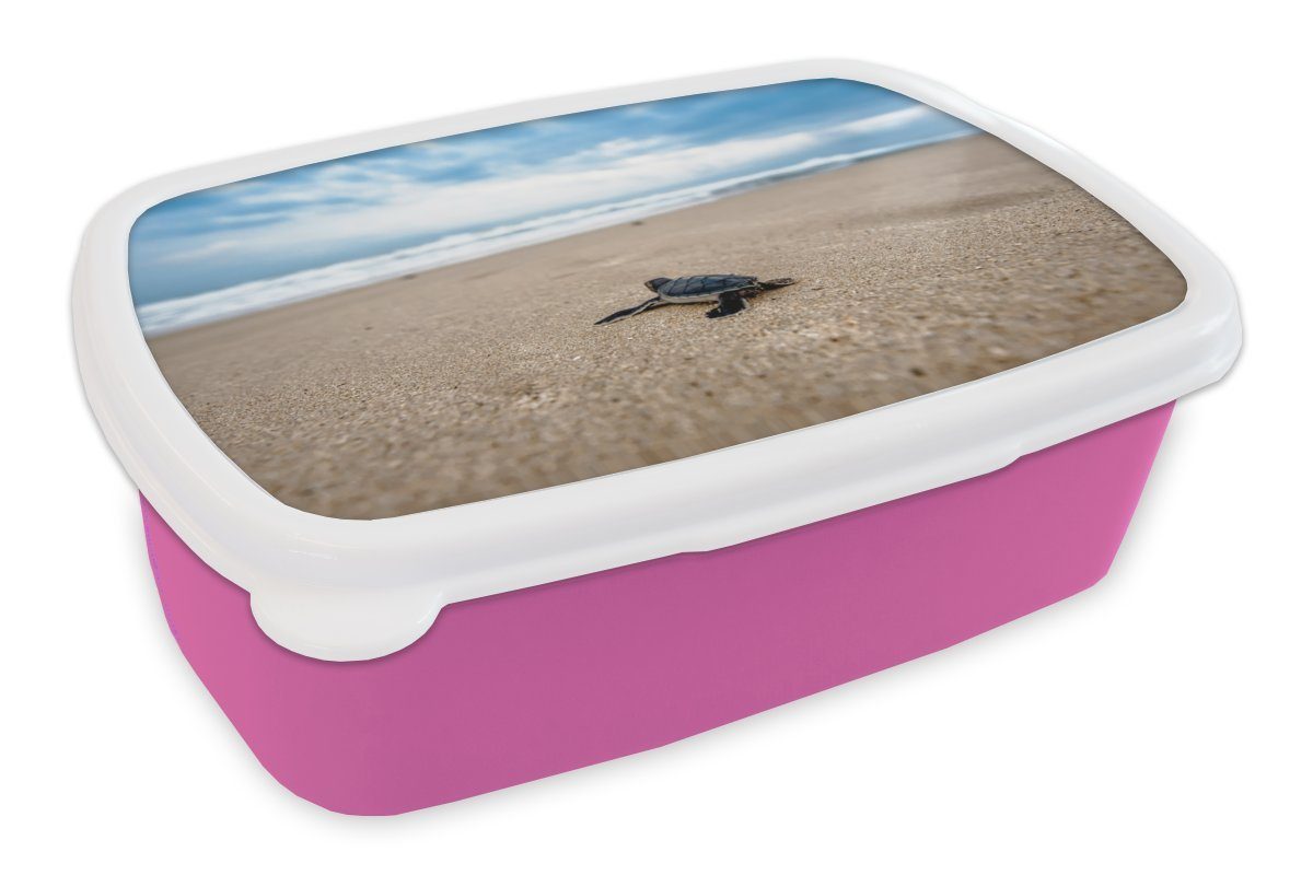 Lunchbox (2-tlg), Meer Erwachsene, MuchoWow Brotdose Strand - Mädchen, Kunststoff Brotbox rosa Kunststoff, - Snackbox, für Schildkröte, Kinder,