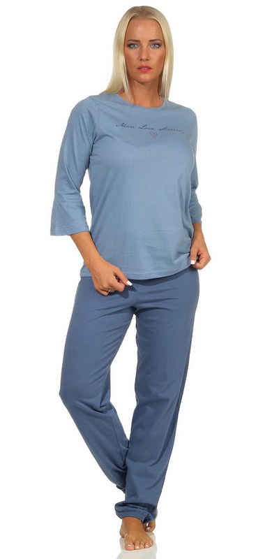 Moonline Schlafanzug »Damen-Pyjama Schlafanzug Nachtwäsche 100% Baumwolle« Volant Ärmel