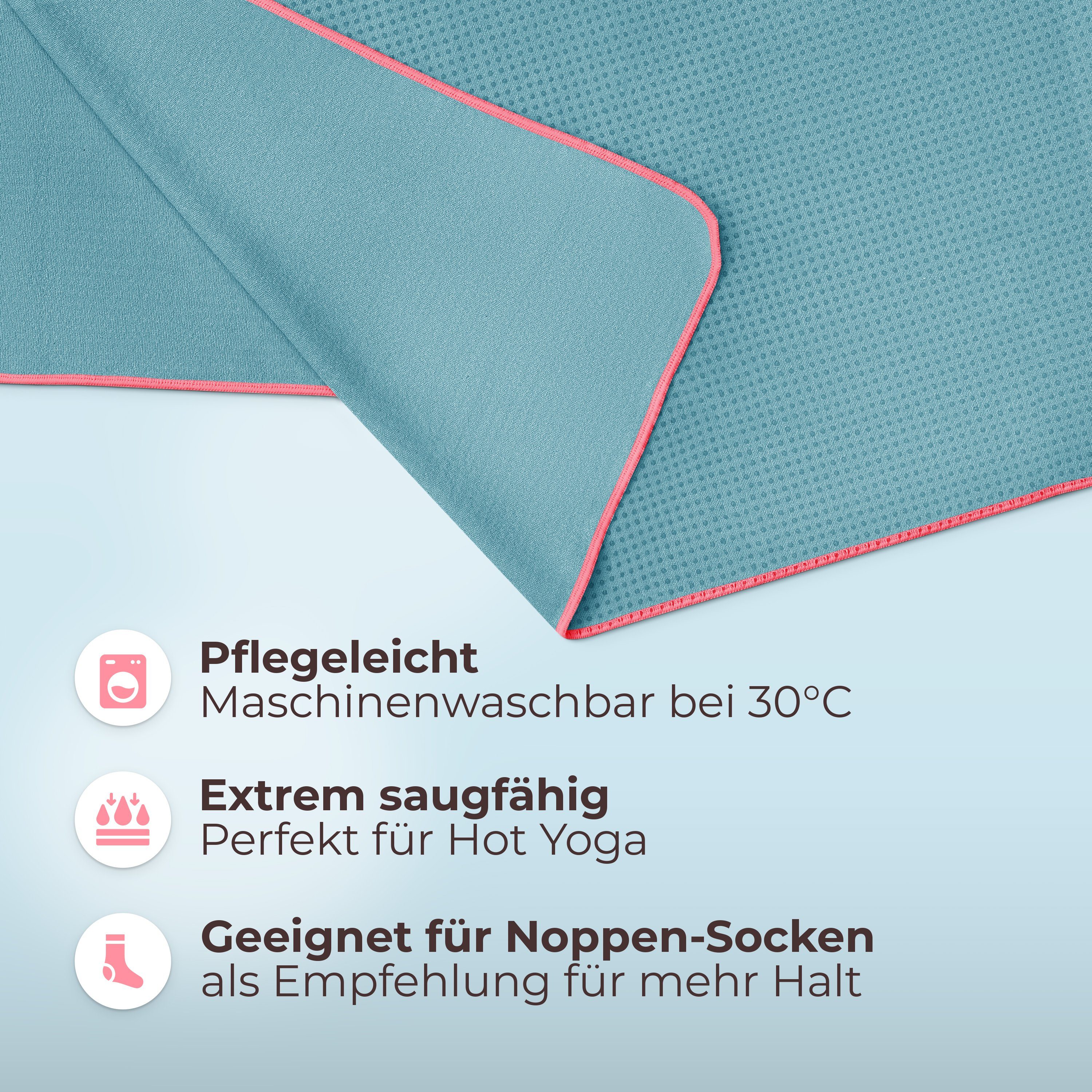 NirvanaShape Sporthandtuch Yoga Handtuch mit Antirutsch-Noppen, Yogatuch-Auflage für Yogamatte, Microfaser, +Yoga Einführungs eBook, Yogatuch-Auflage Saugstark, – Bild 3 von 5