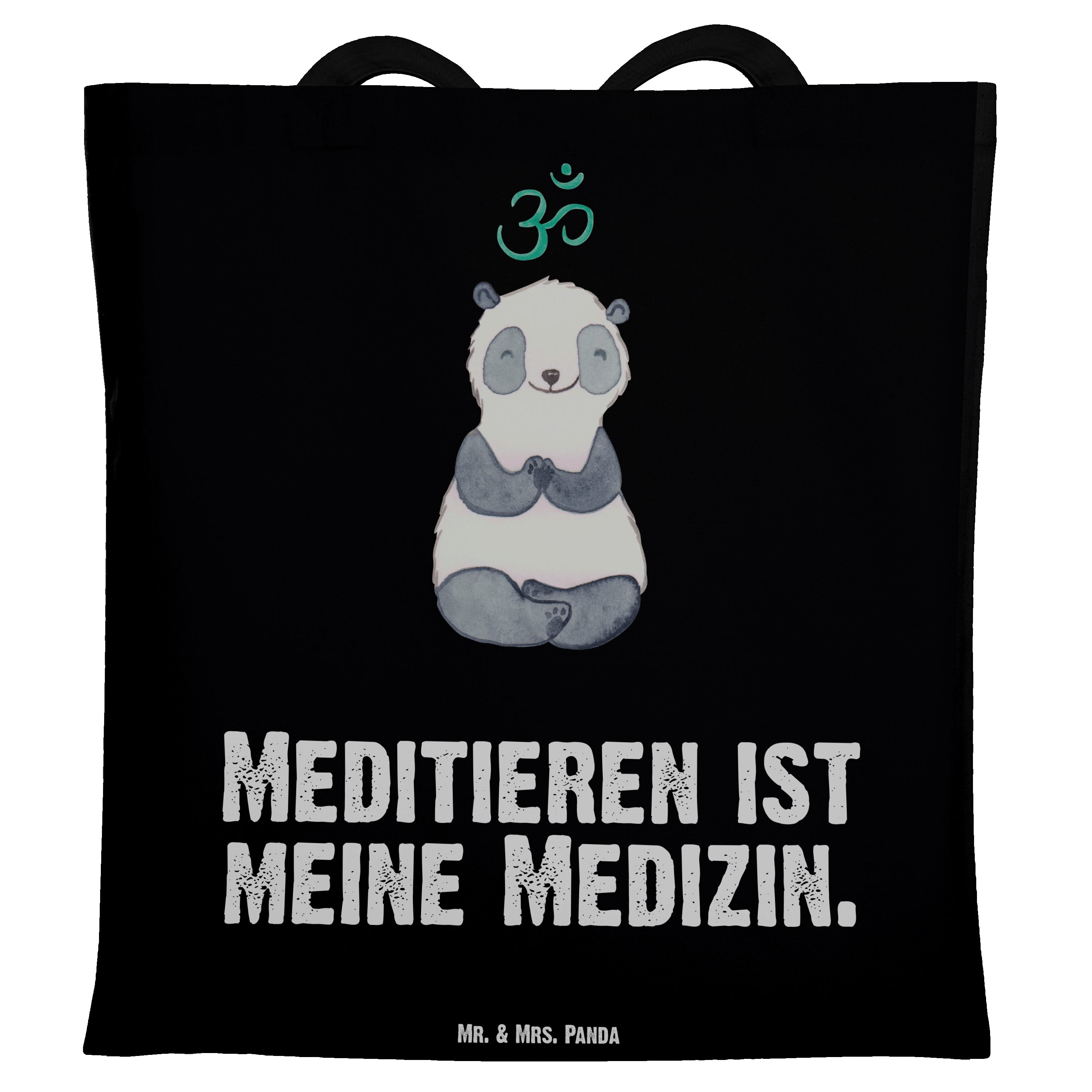 Mr. & Mrs. Panda Tragetasche Panda Meditieren Medizin - Schwarz - Geschenk, Beuteltasche, Danke, B (1-tlg)