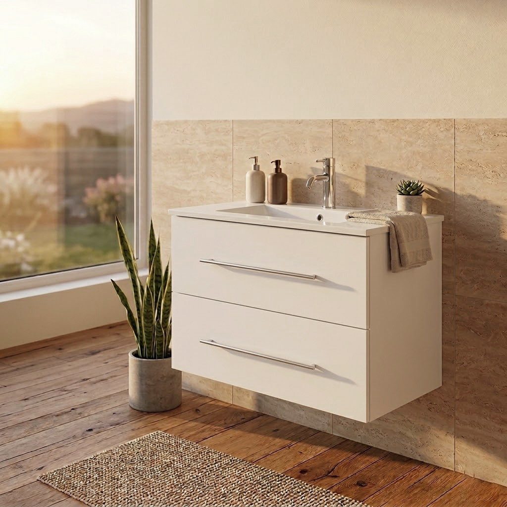 Lomadox Waschtisch HARLINGEN-02, 80cm breit, Keramikwaschbecken, weiß Hochglanz
