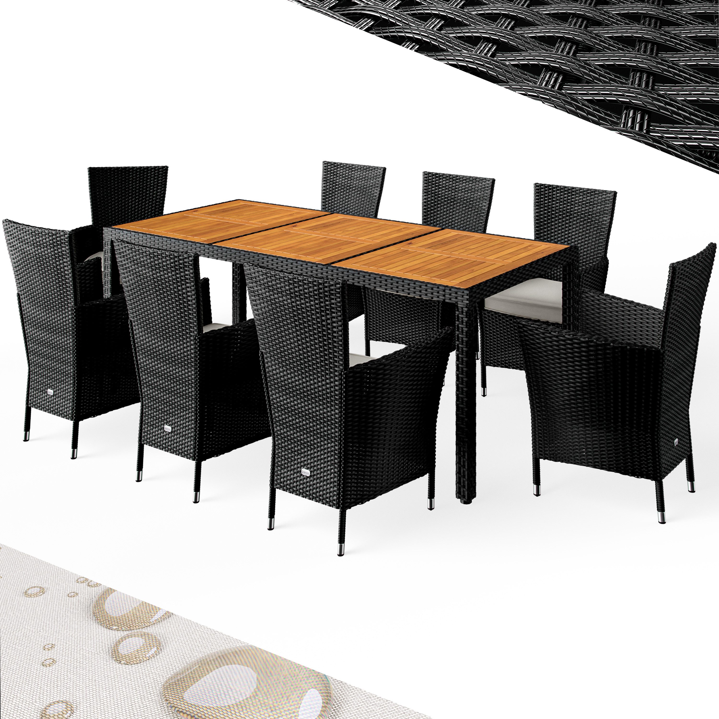 Casaria GartenEssgruppe, (9tlg), Polyrattan 8 stapelbare Stühle