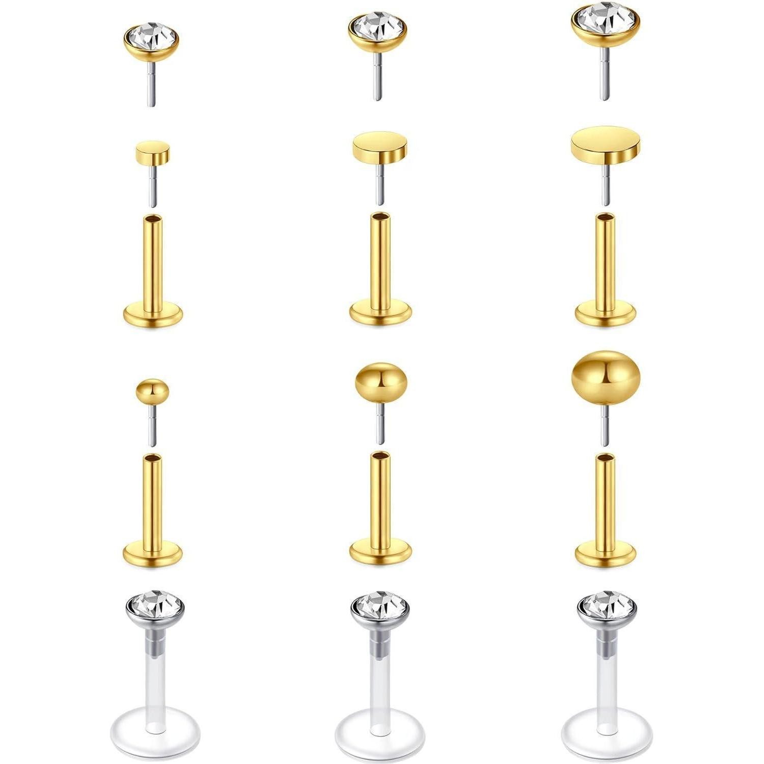 MODRSA Piercing-Set Tragus Helix Lippenpiercing Stud Labret Acryl 16G Piercing