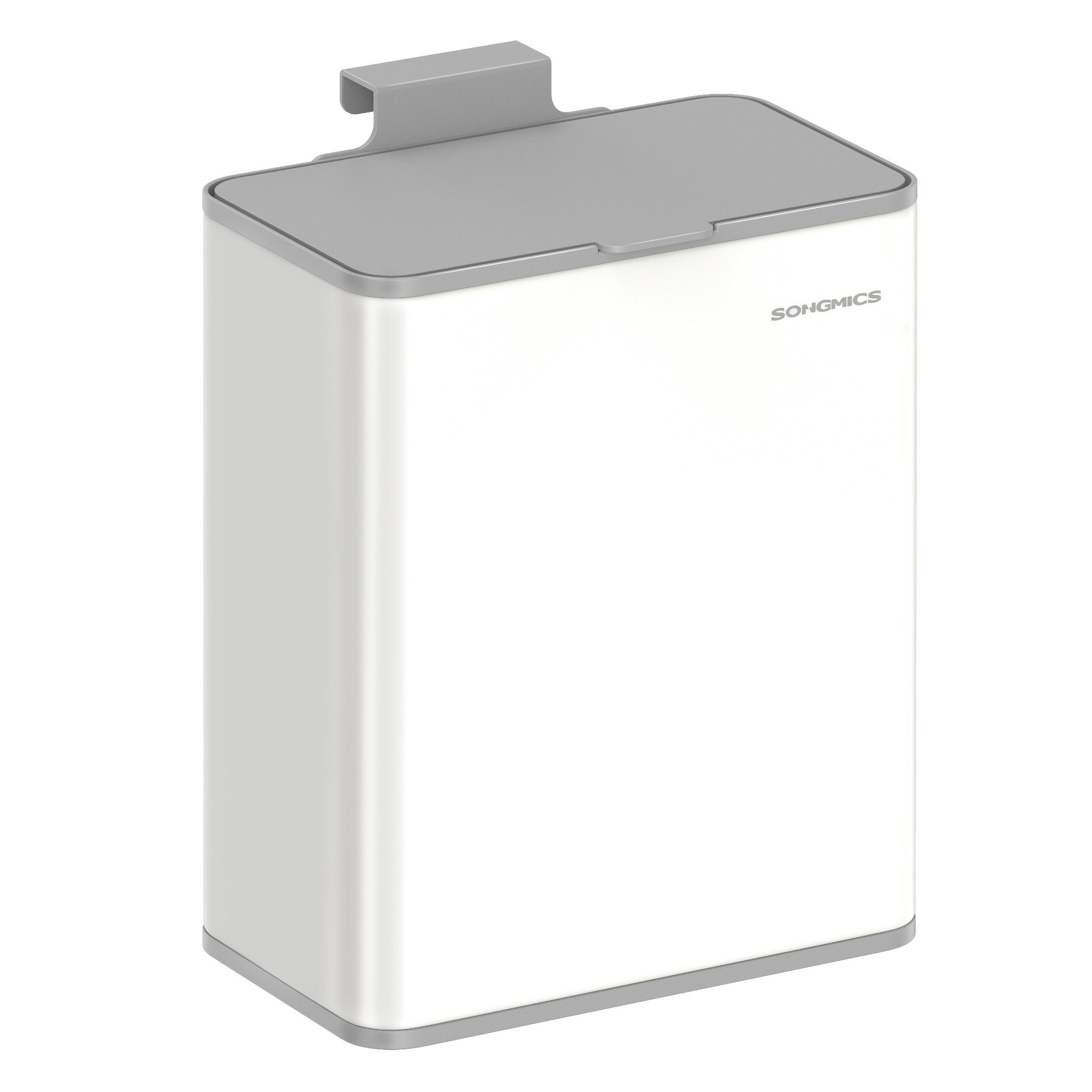 SONGMICS Mülleimer hängend, 8 L, Stahl-Abfalleimer, für Unterschrank Badezimmer, mit Deckel für Biomüll, mit Haken, an der Schranktür oder Wand, weiß