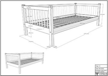 Vipack Einzelbett, aus massiver Eiche geölt, LF 90x200 cm, wahlweise mit Bettschublade
