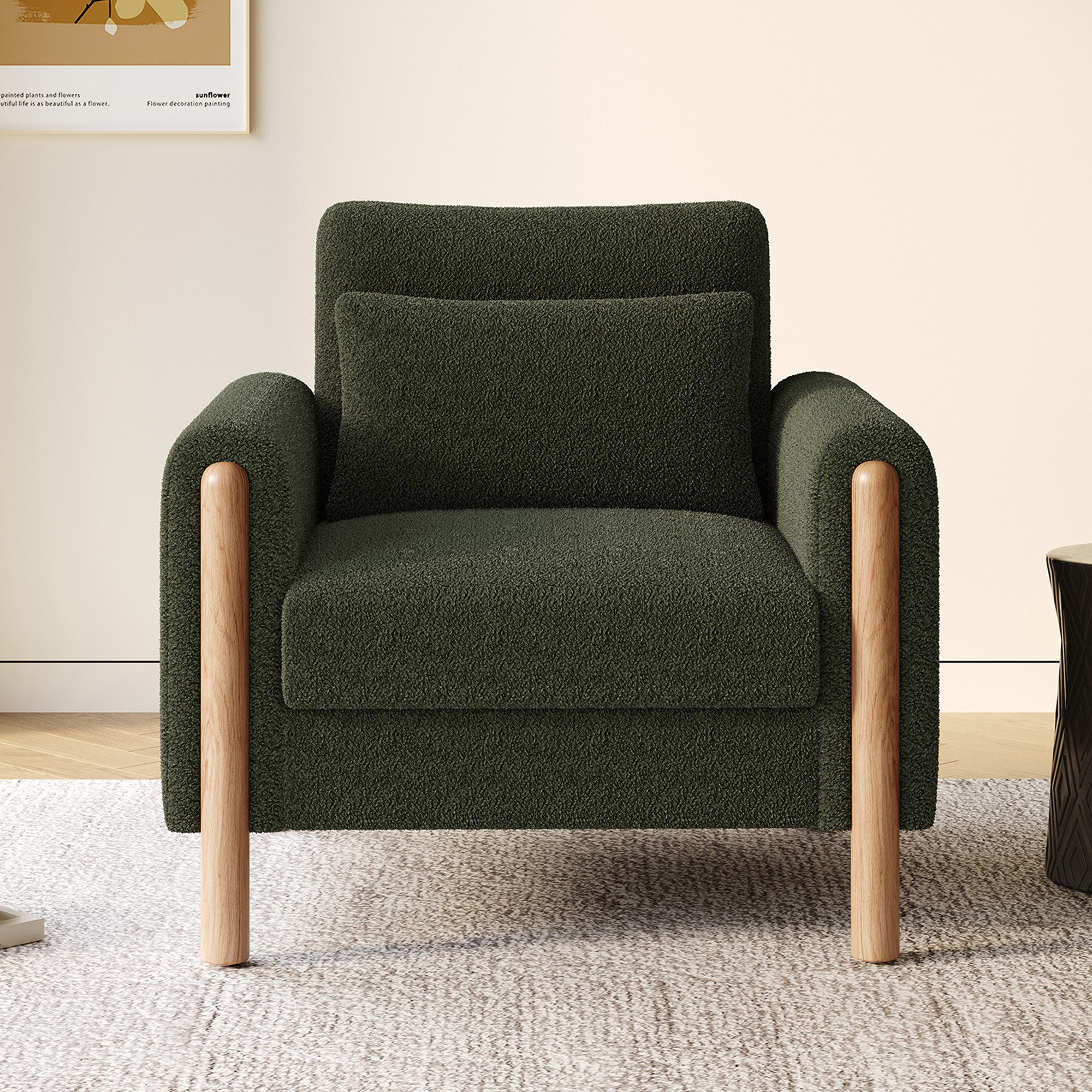 Flieks Relaxsessel mit Armlehnen und 1 Zierkissen (87x83x88,5 cm, 1-St., Sessel für Wohnzimmer, Büro oder Schlafzimmer), Einzelsessel Loungesessel Polstersessel Teddy-Samt, Massivholzgestell